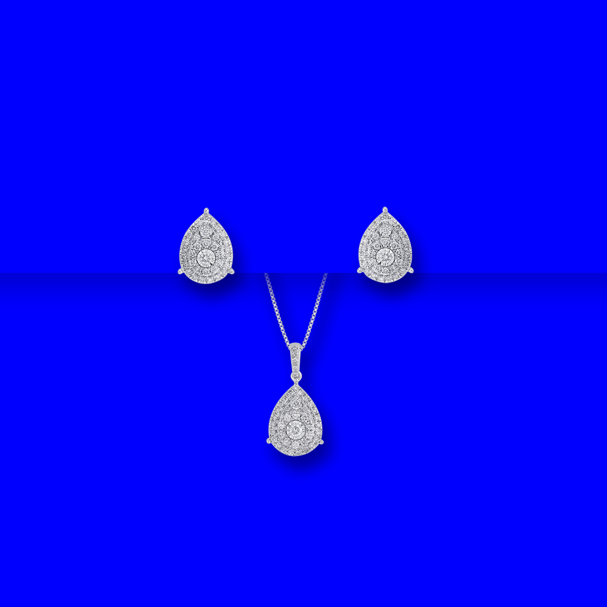 18K White Gold Diamond Pendant and Earring Set (Chain not included)