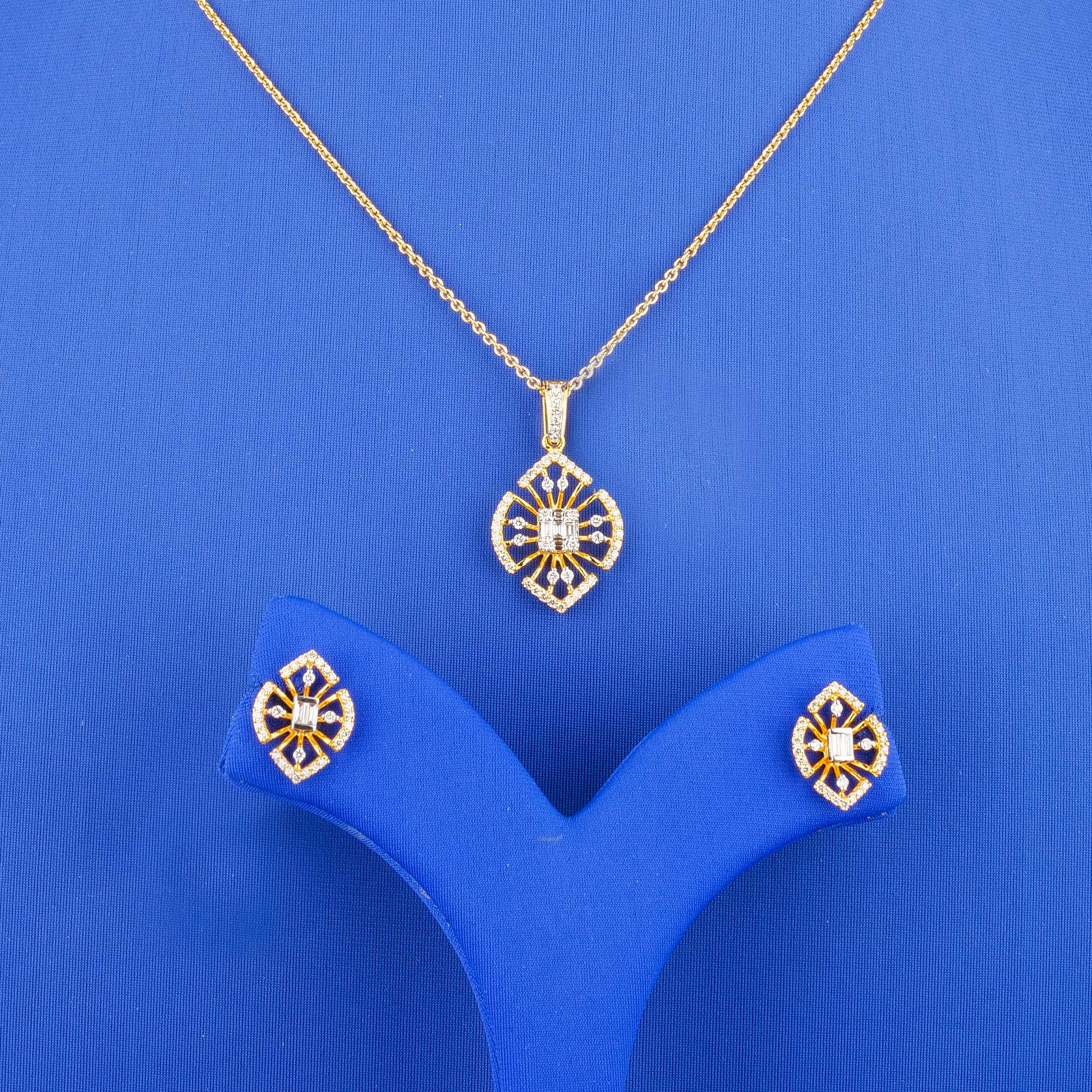 18K Yellow Gold Diamond Pendant and Earring set (chain not included)