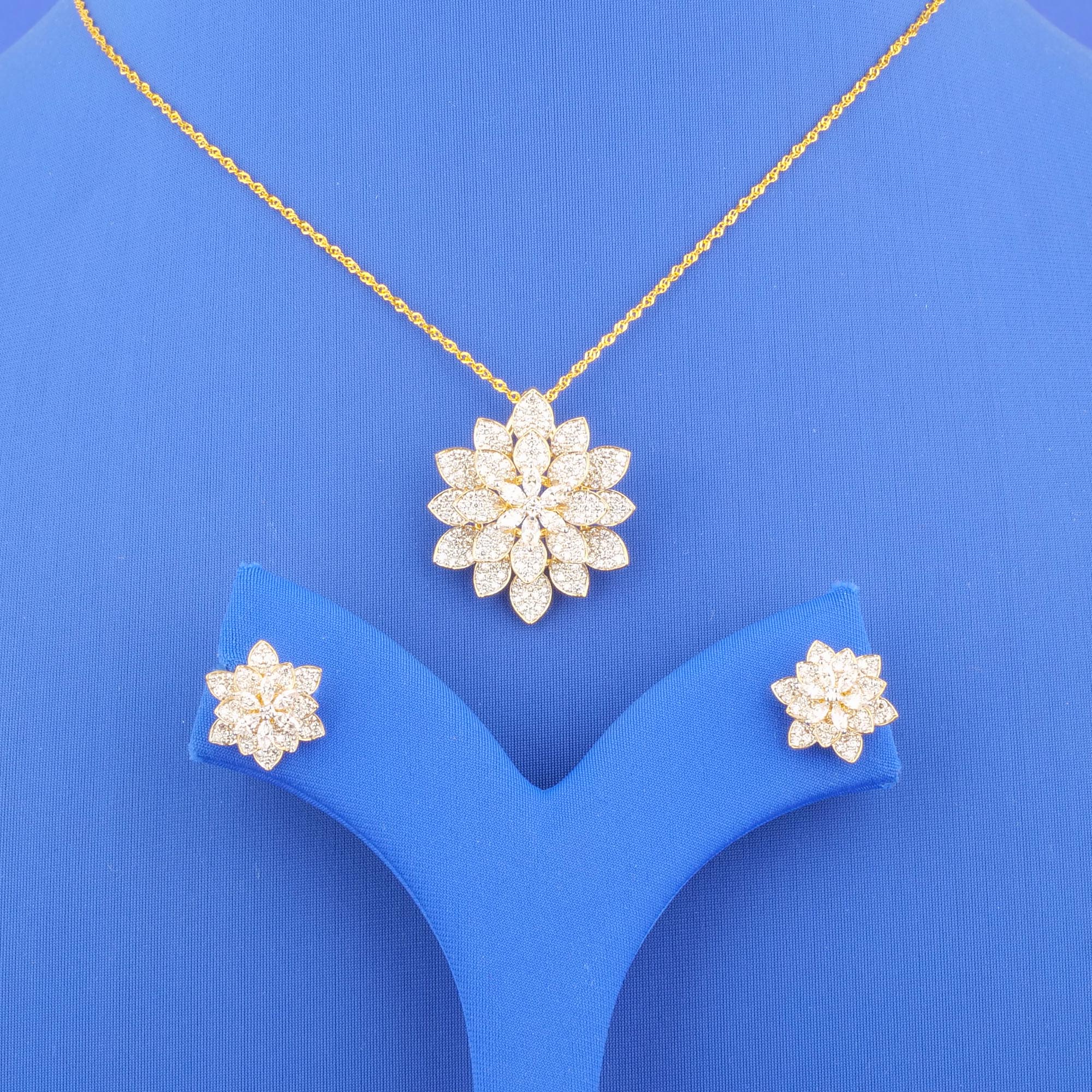 18K Yellow Gold Diamond Pendant and Earrings Set