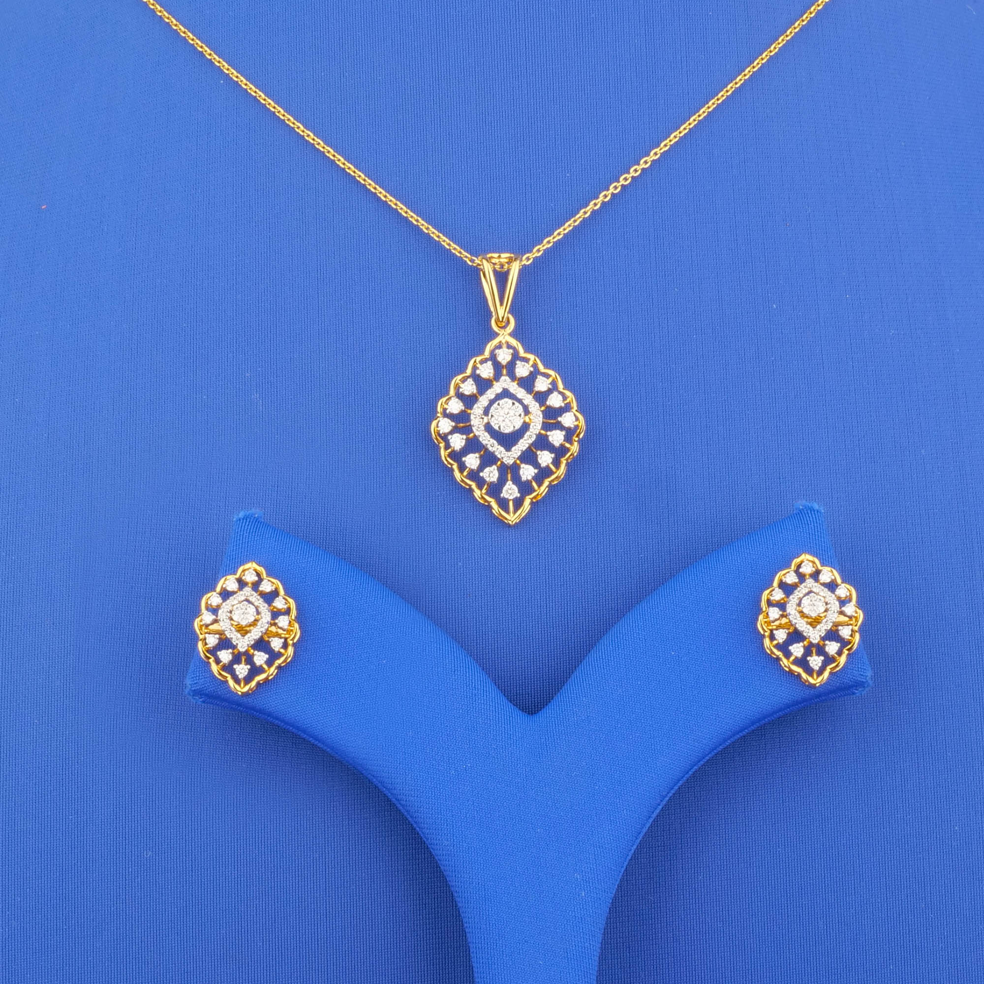 18K Yellow Gold Diamond Pendant and Earrings Set (chain not included)