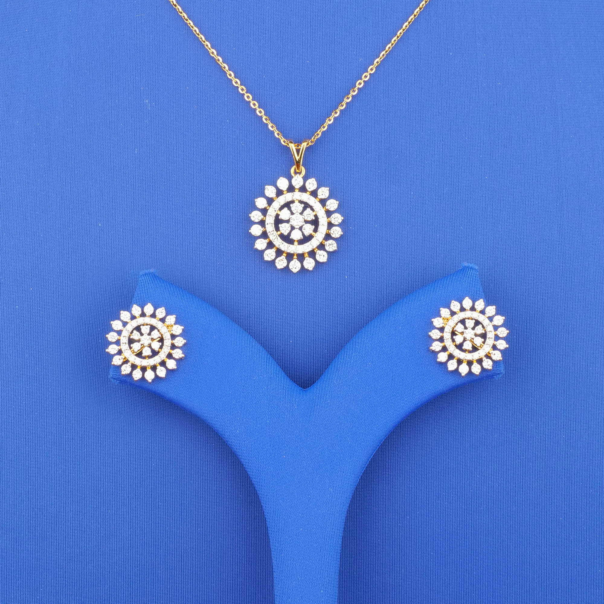 18K Yellow Gold Diamond Pendant and Earrings Set (chain not included)