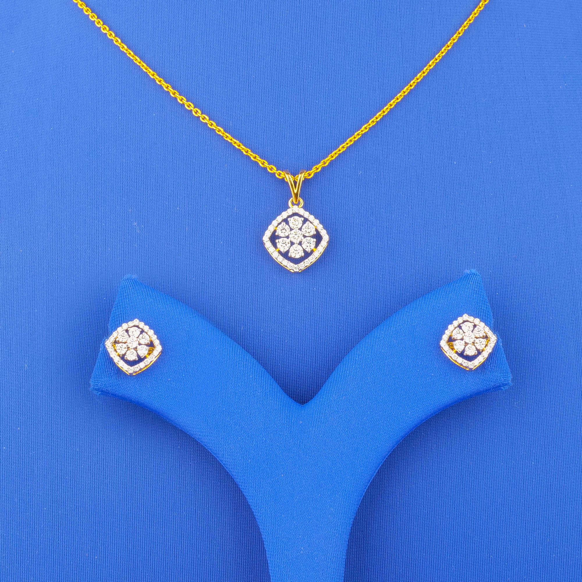 18K Yellow Gold Diamond Pendant and Earrings Set (chain not included)