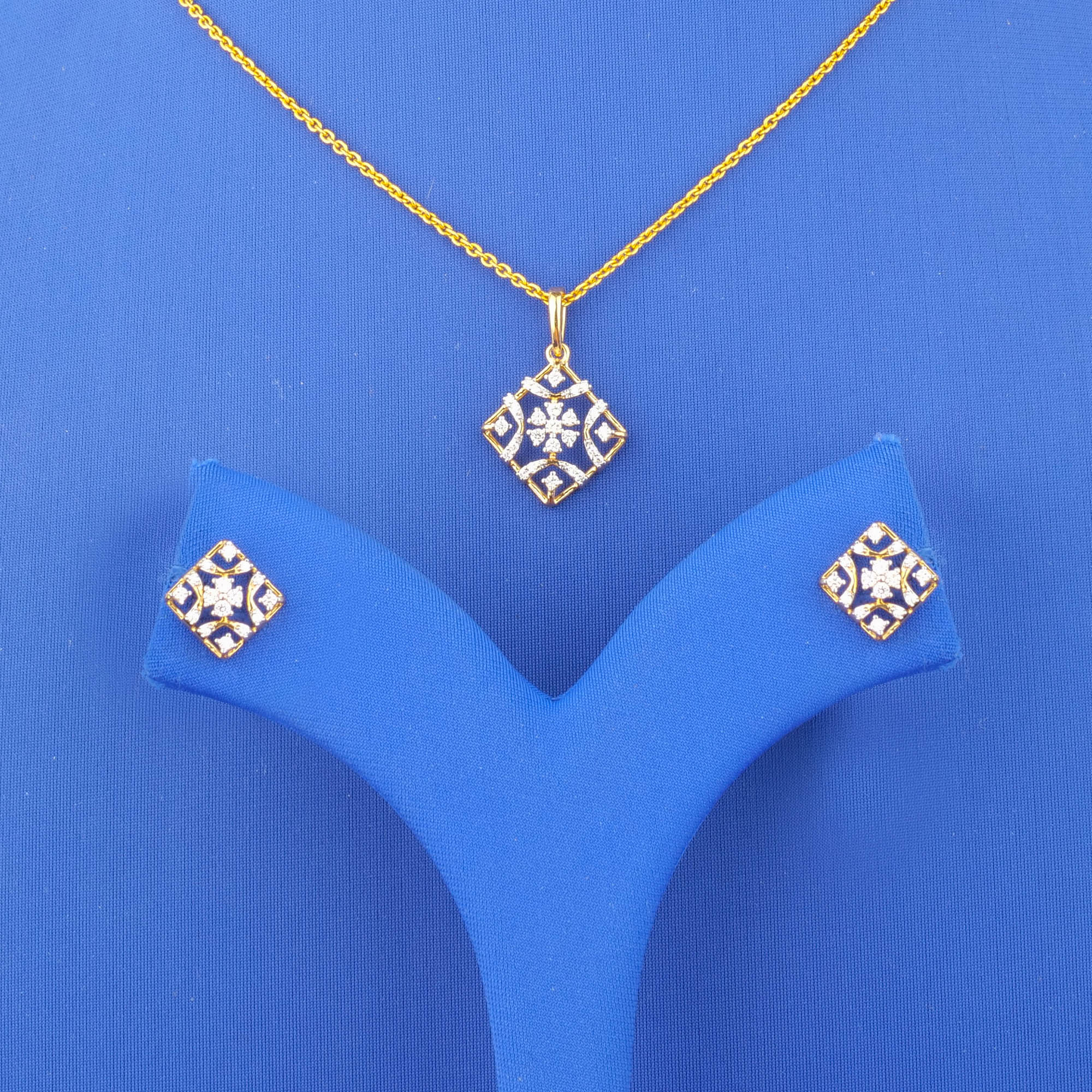 18K Yellow Gold Diamond Pendant and Earrings Set (chain not included)