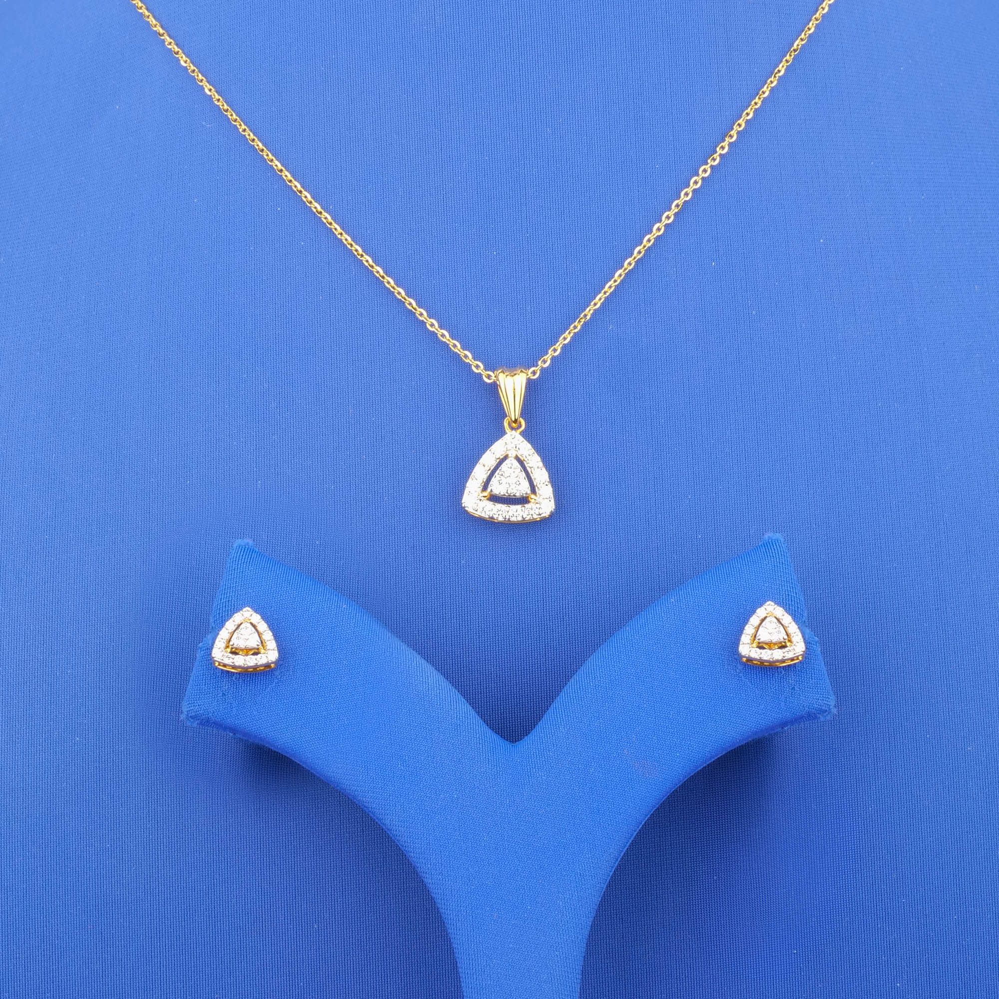 18K Yellow Gold Diamond Pendant and Earrings Set (chain not included)