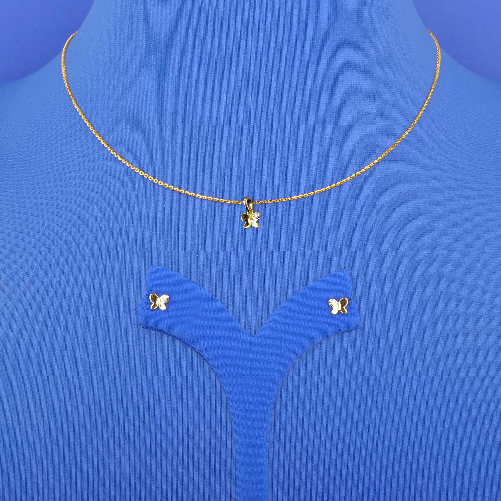 18K Yellow Gold Diamond 'Butterfly' Pendant and Earrings Set