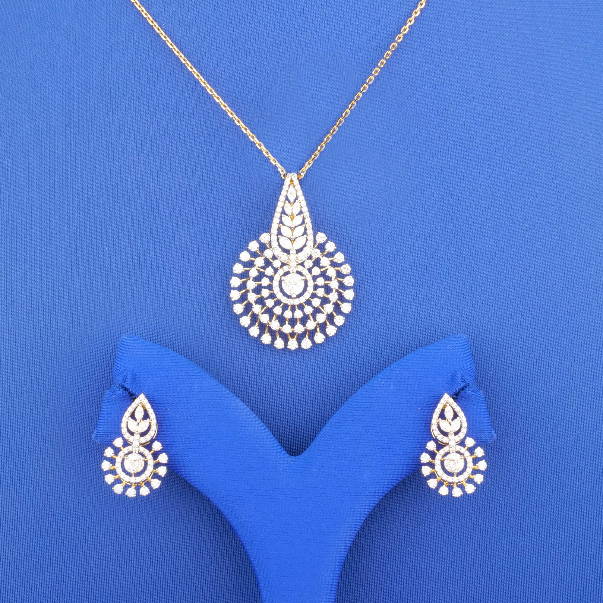18K Yellow Gold Diamond Pendant and Earrings Set (chain not included)