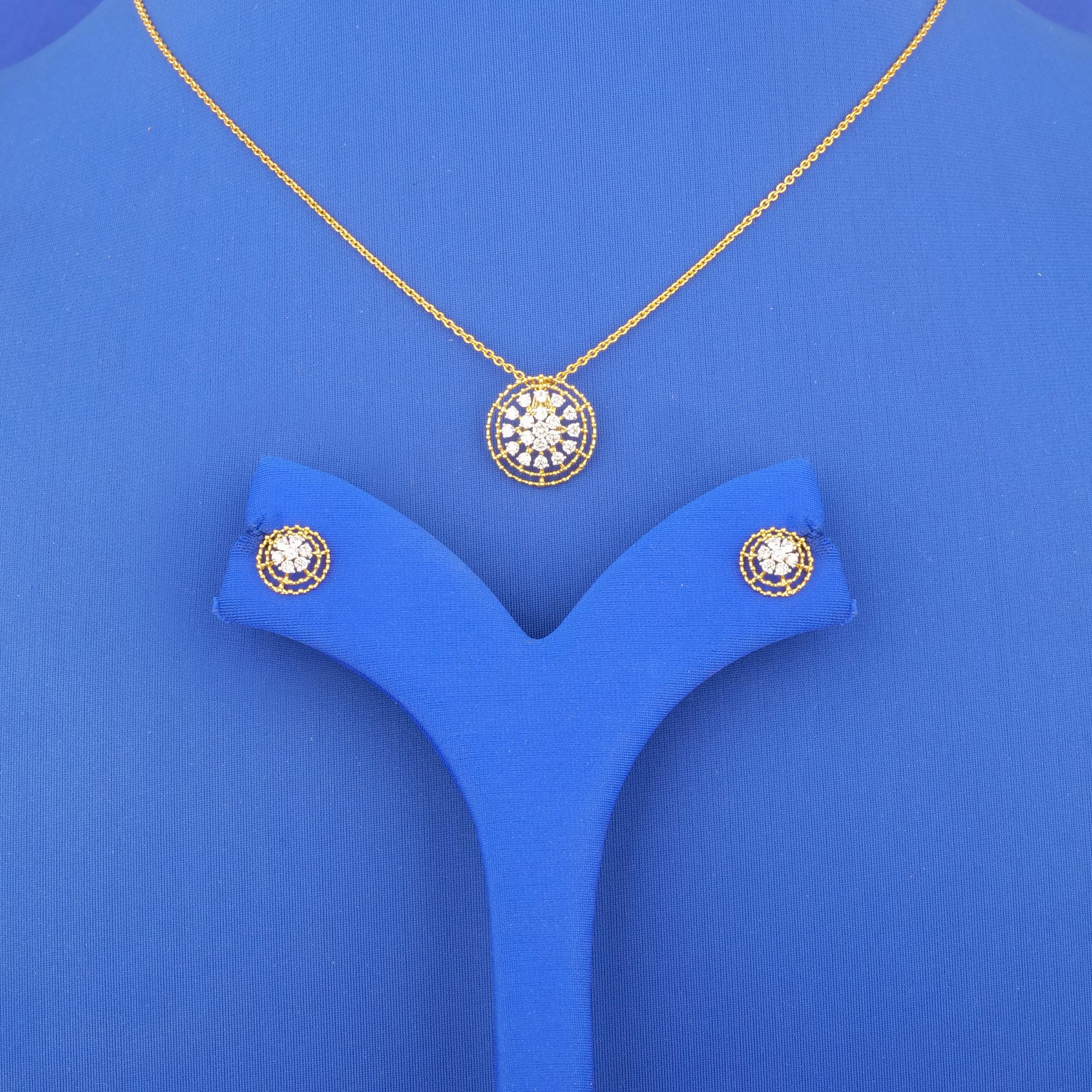 18K Yellow Gold Diamond Pendant and Earrings Set