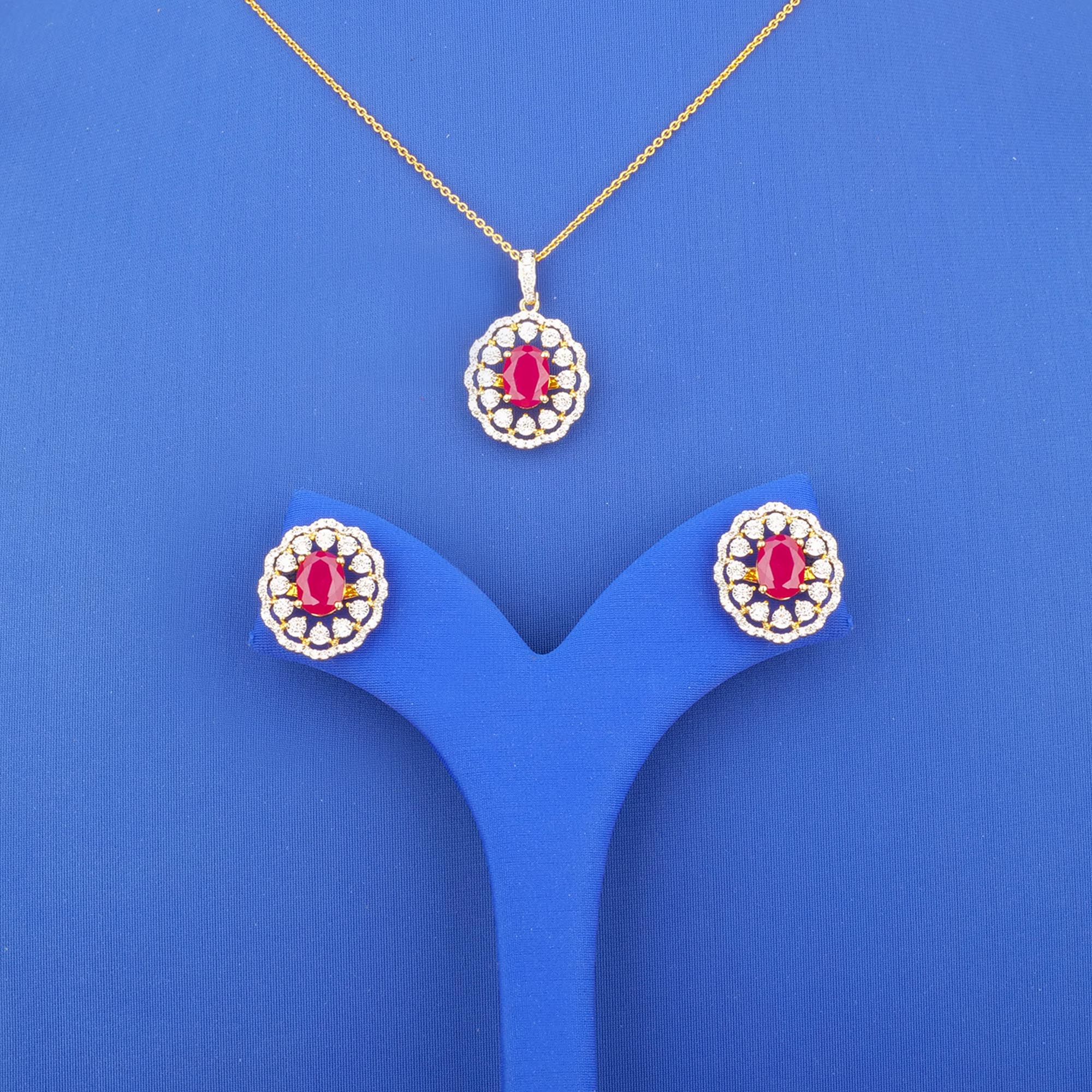 18K Yellow Gold Diamond Pendant and Earrings Set (Intchg.)