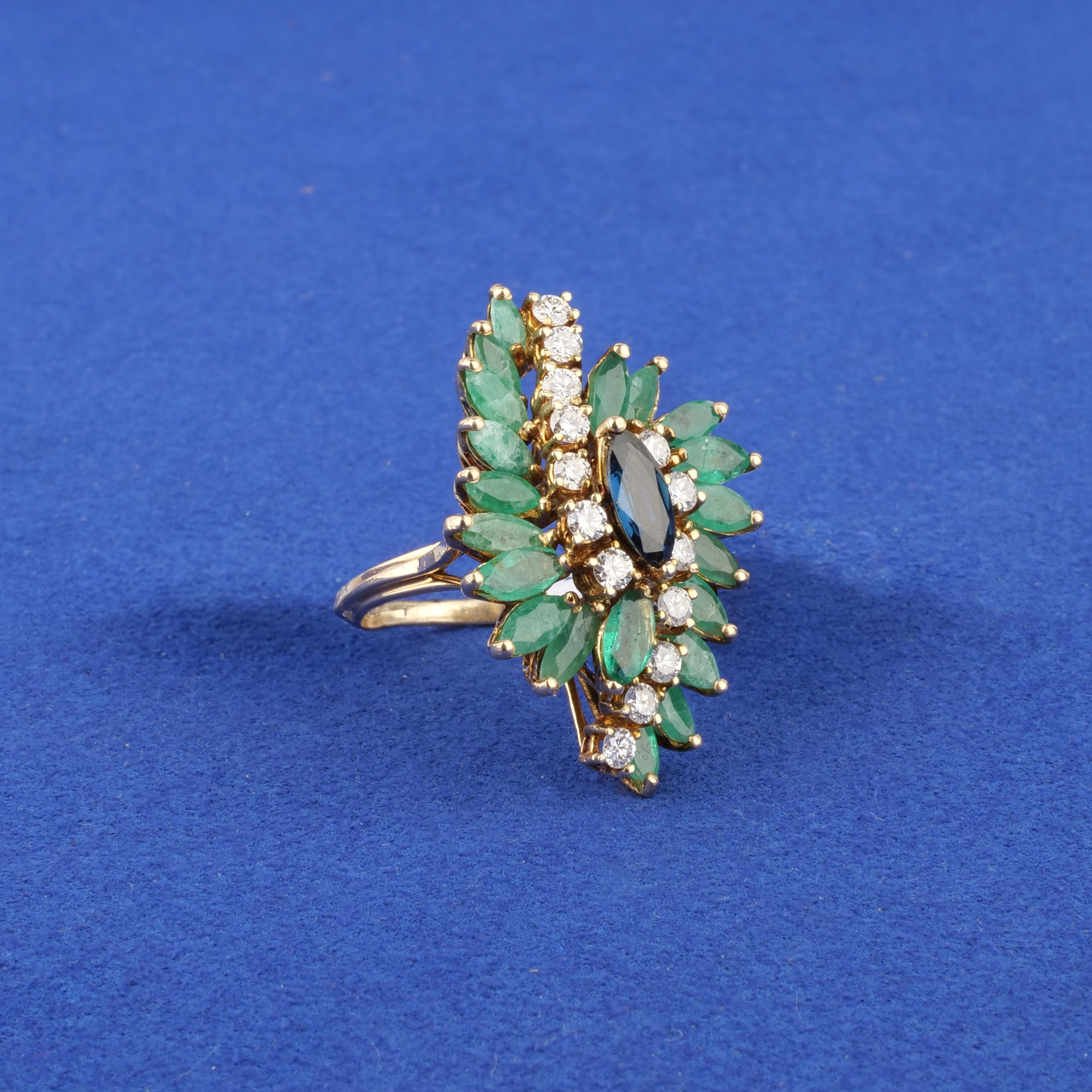 14K Fashion Diamond Emerald Sapphire Ring