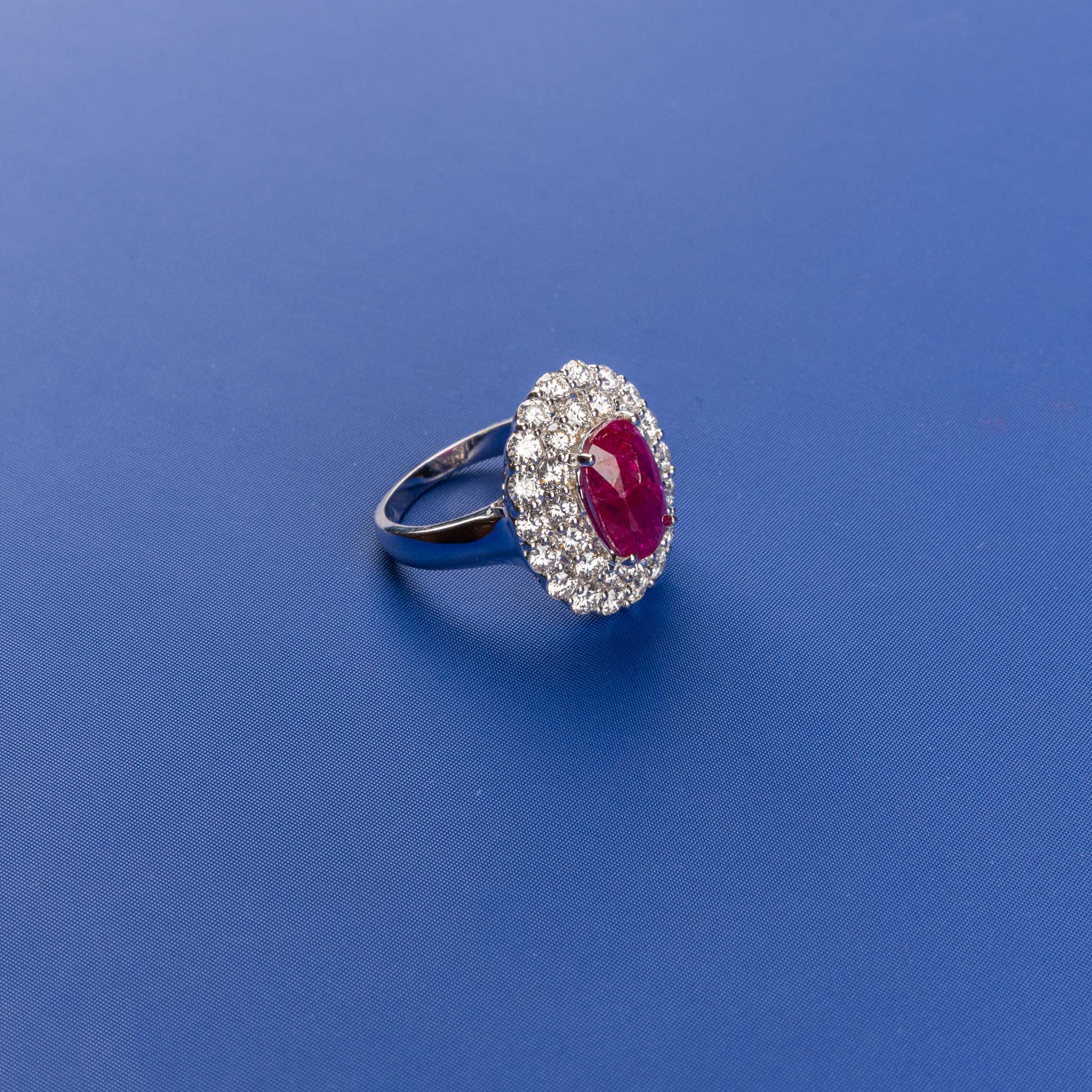 Ruby Splendor: Handmade 18K White Gold Diamond Ring with Ruby