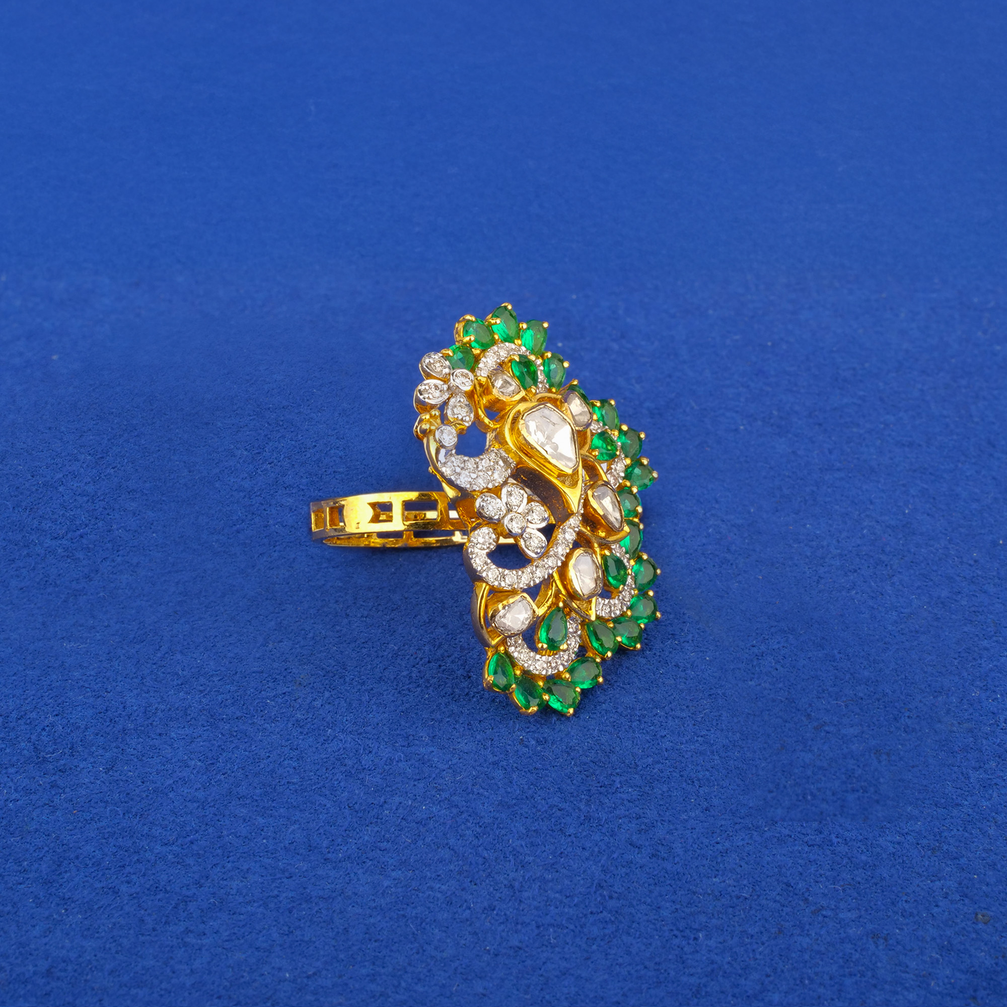 22K 'Antique' Polki Diamond/Diamond Ring
