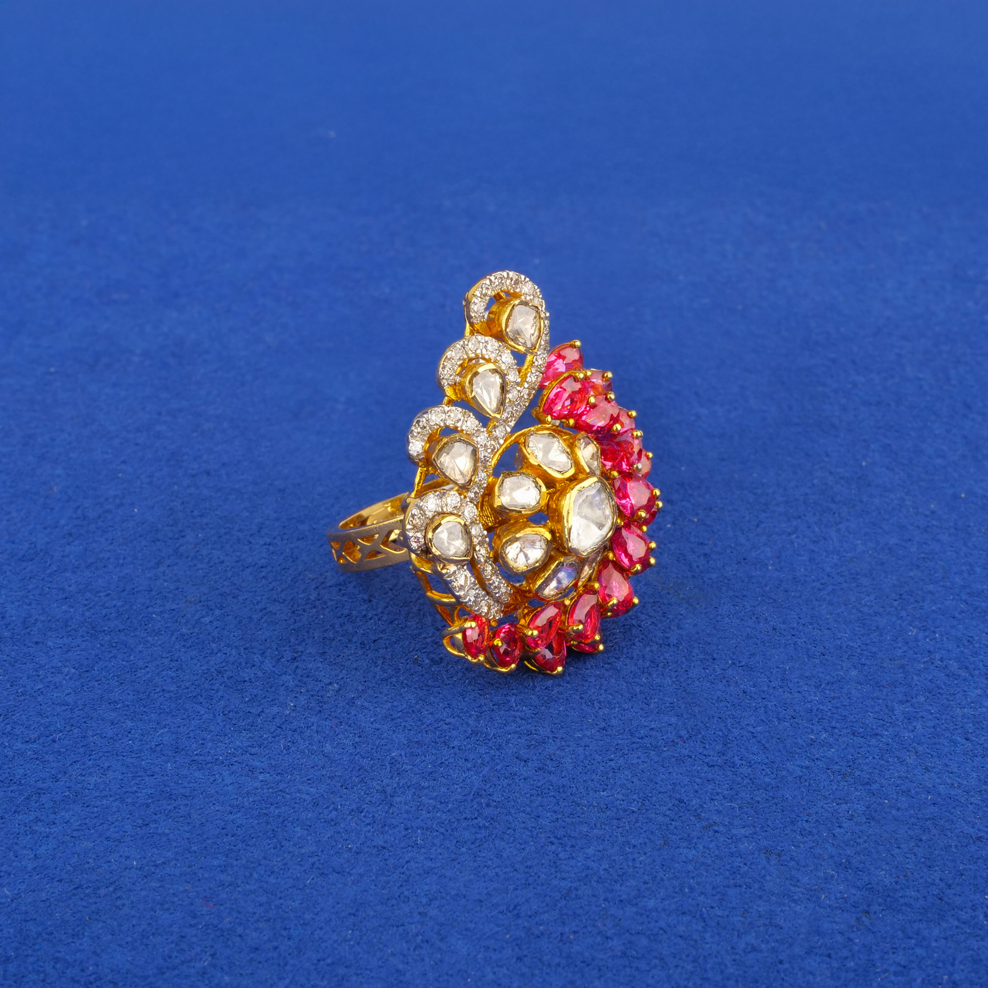 22K 'Antique' Polki Diamond/Diamond Ring