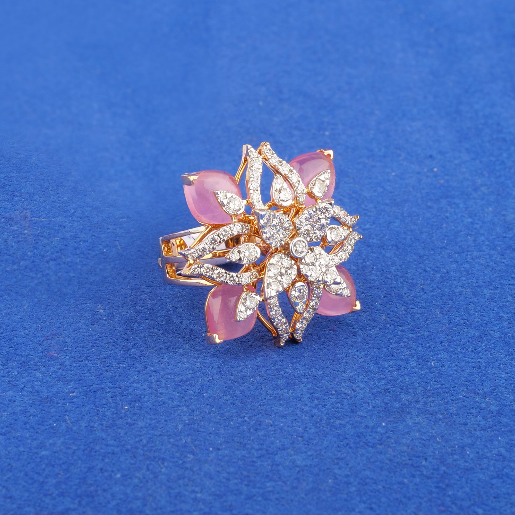 18K Rose Gold Diamond Ring w/ Pink Stones