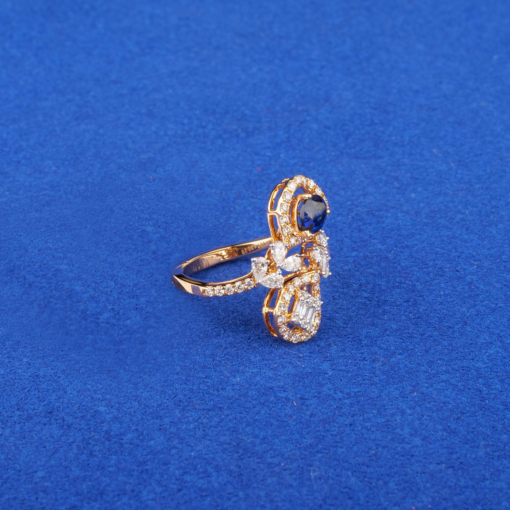 18K RG Diamond Ring w/ Blue Stone