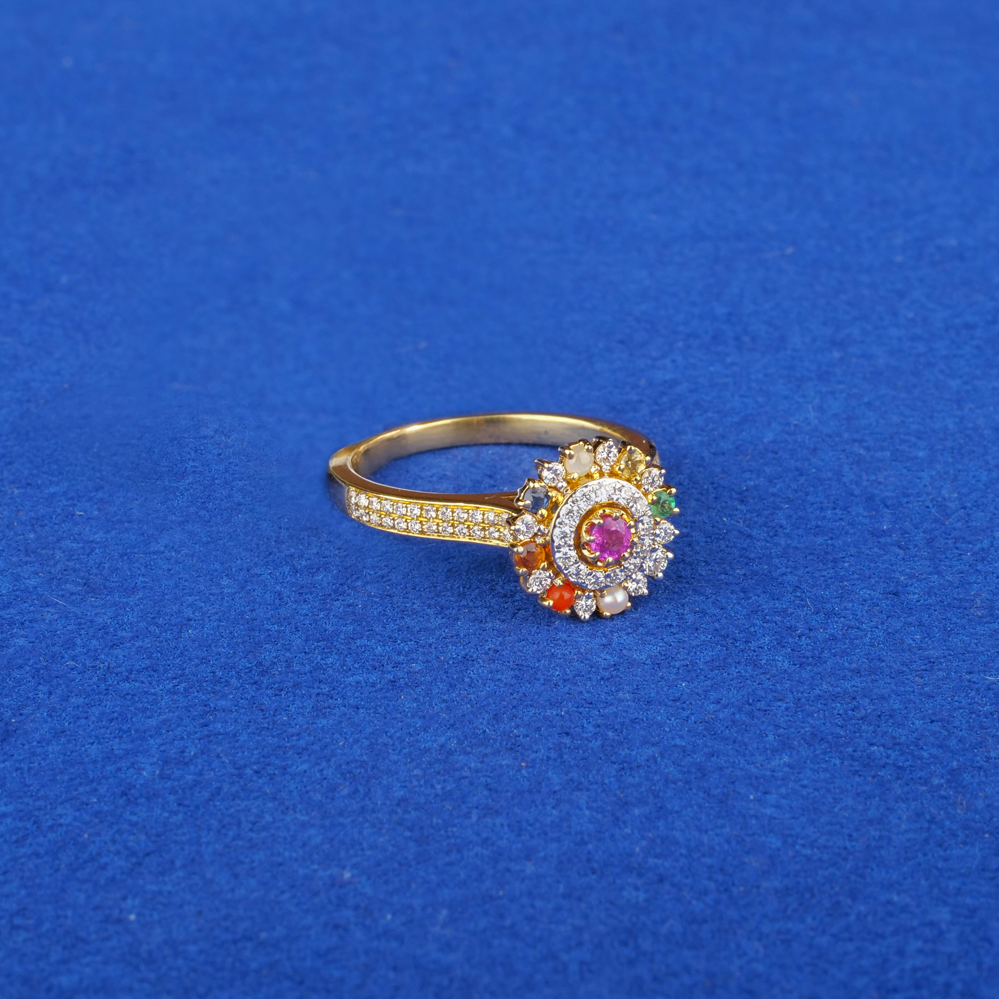 18K Yellow Gold Diamond 'Navaratna' Ring (Cat. #26C)