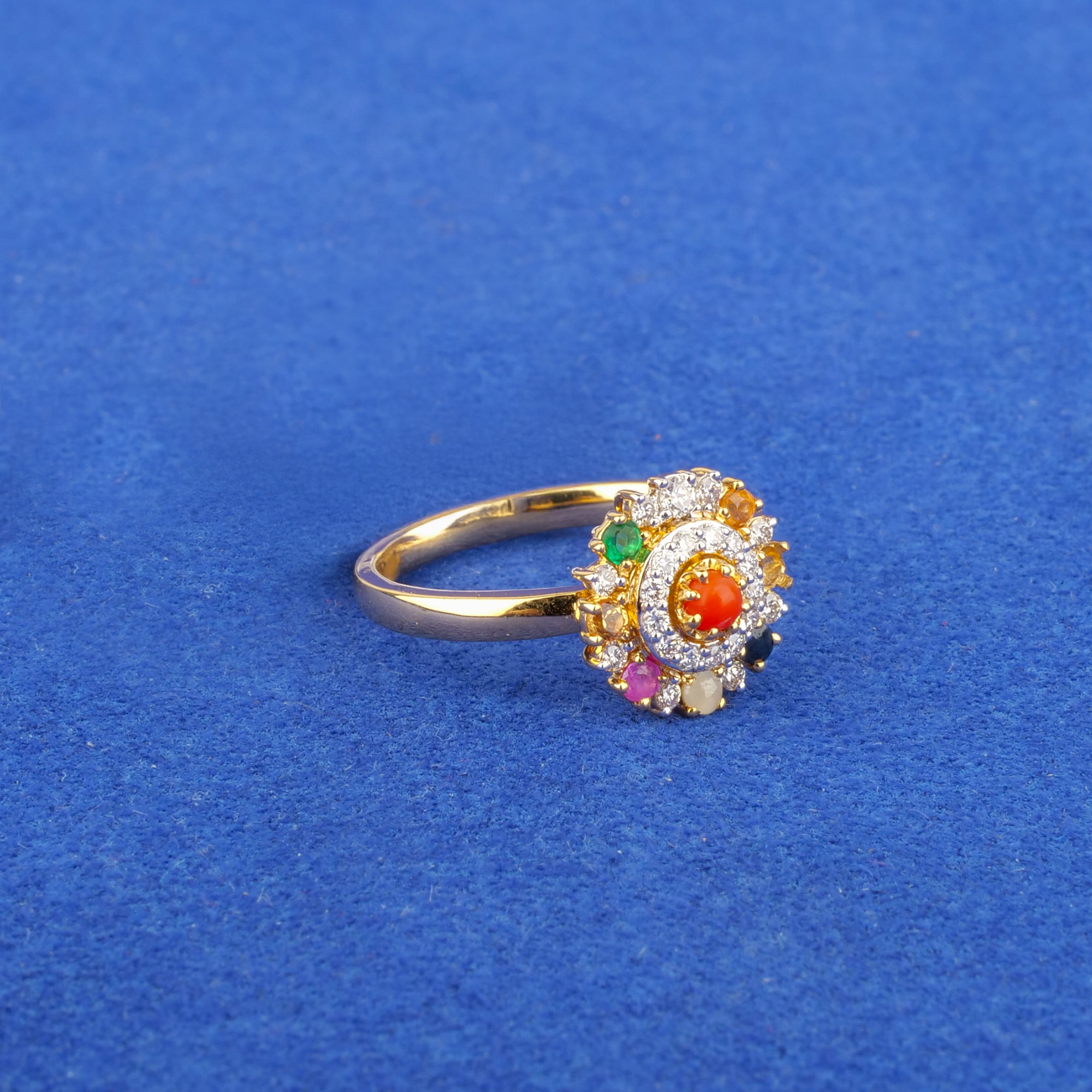 18K Yellow Gold Diamond Navaratna Ring (Cat. #26C)
