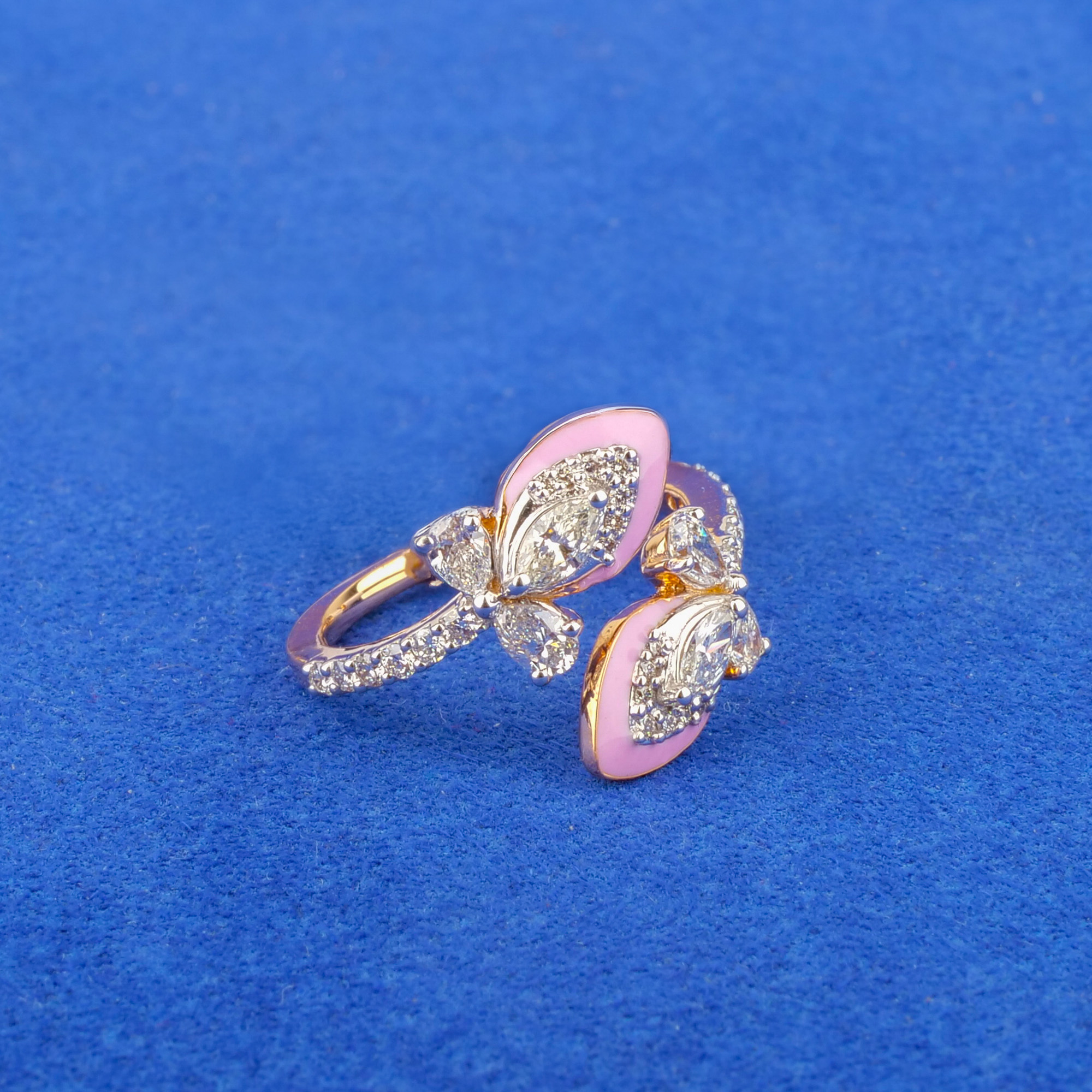18K Rose Gold Diamond Enamel Ring