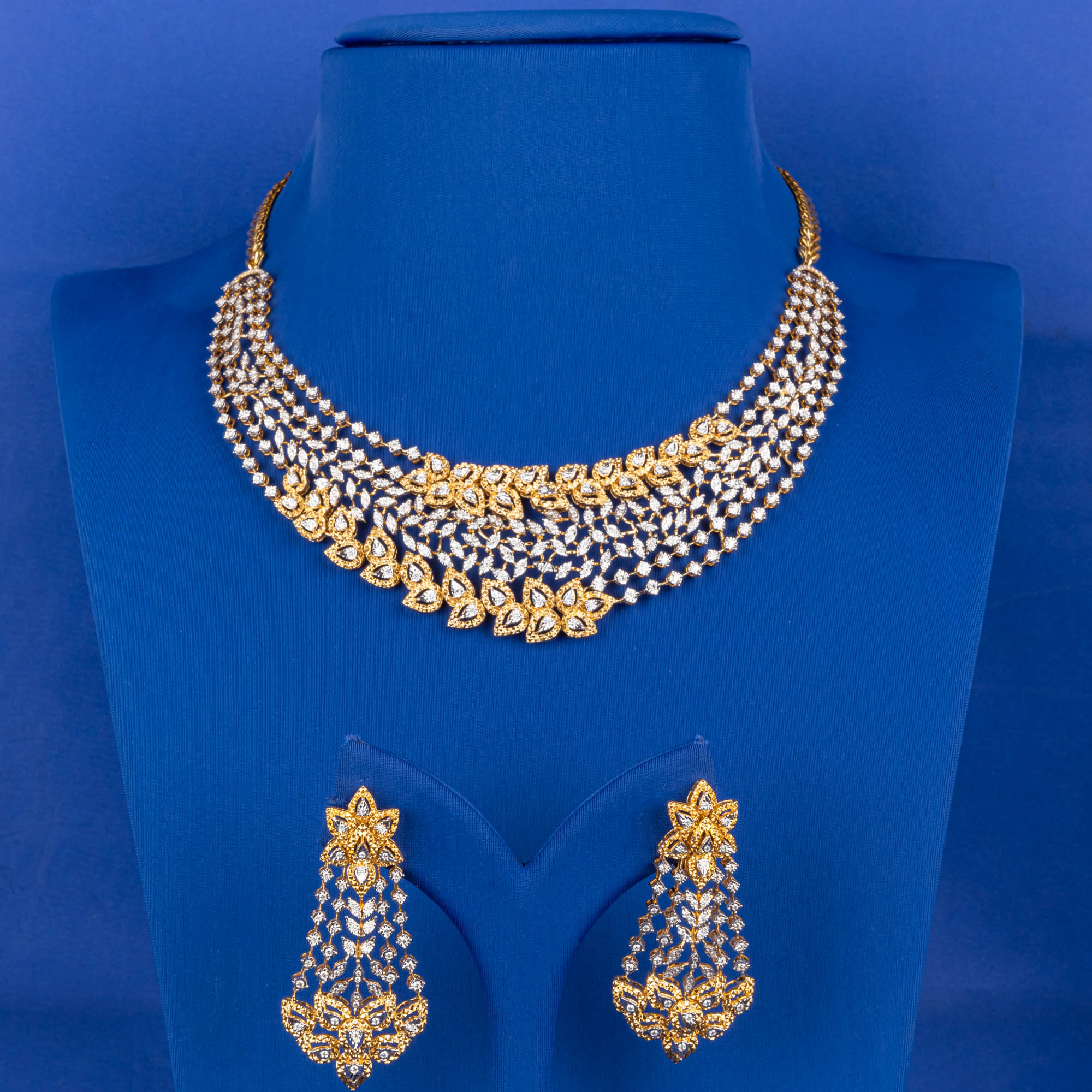Handmade 18k Gold Diamond Necklace and Earrings Set