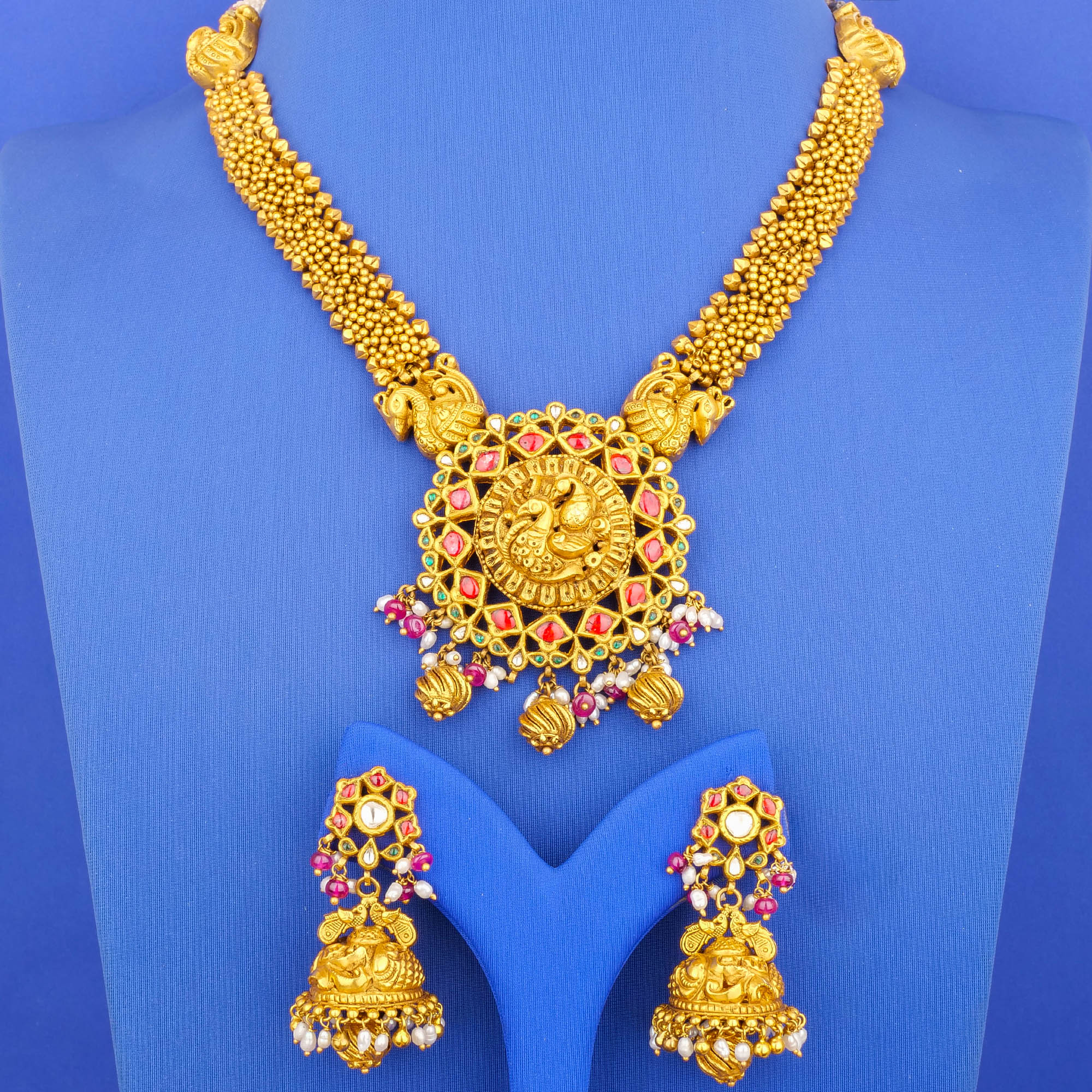 22K Gold 'Antique' Polki Diamond NE Set