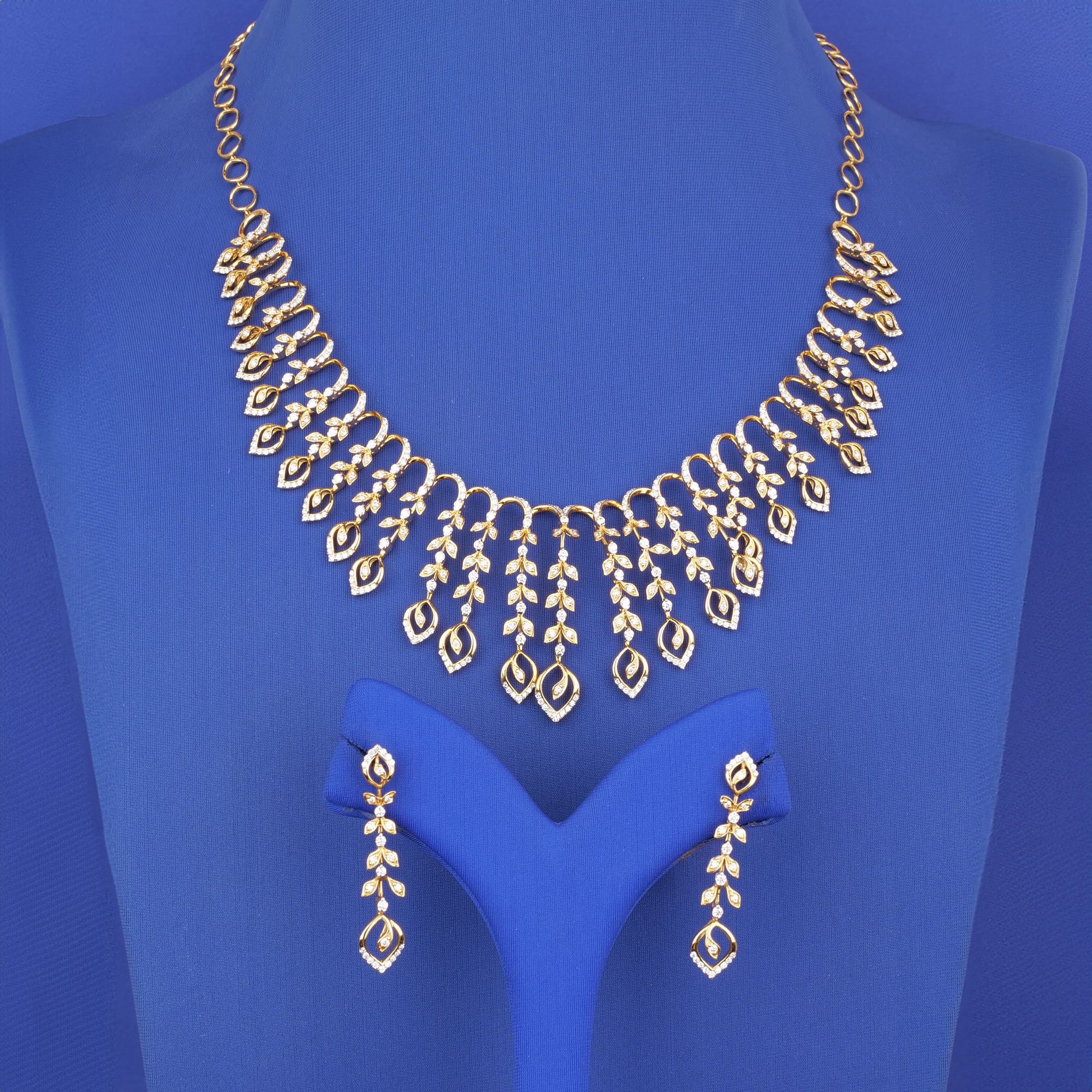 18K Yellow Gold Diamond Necklace and Earring Set