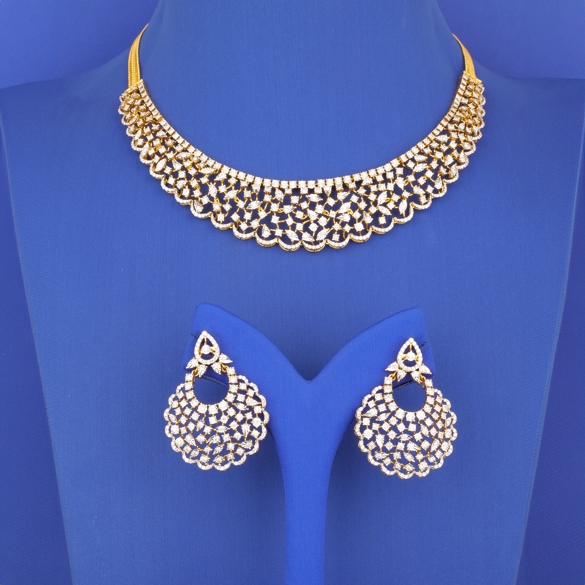 18K Yellow Gold Diamond Necklace and Earring Set