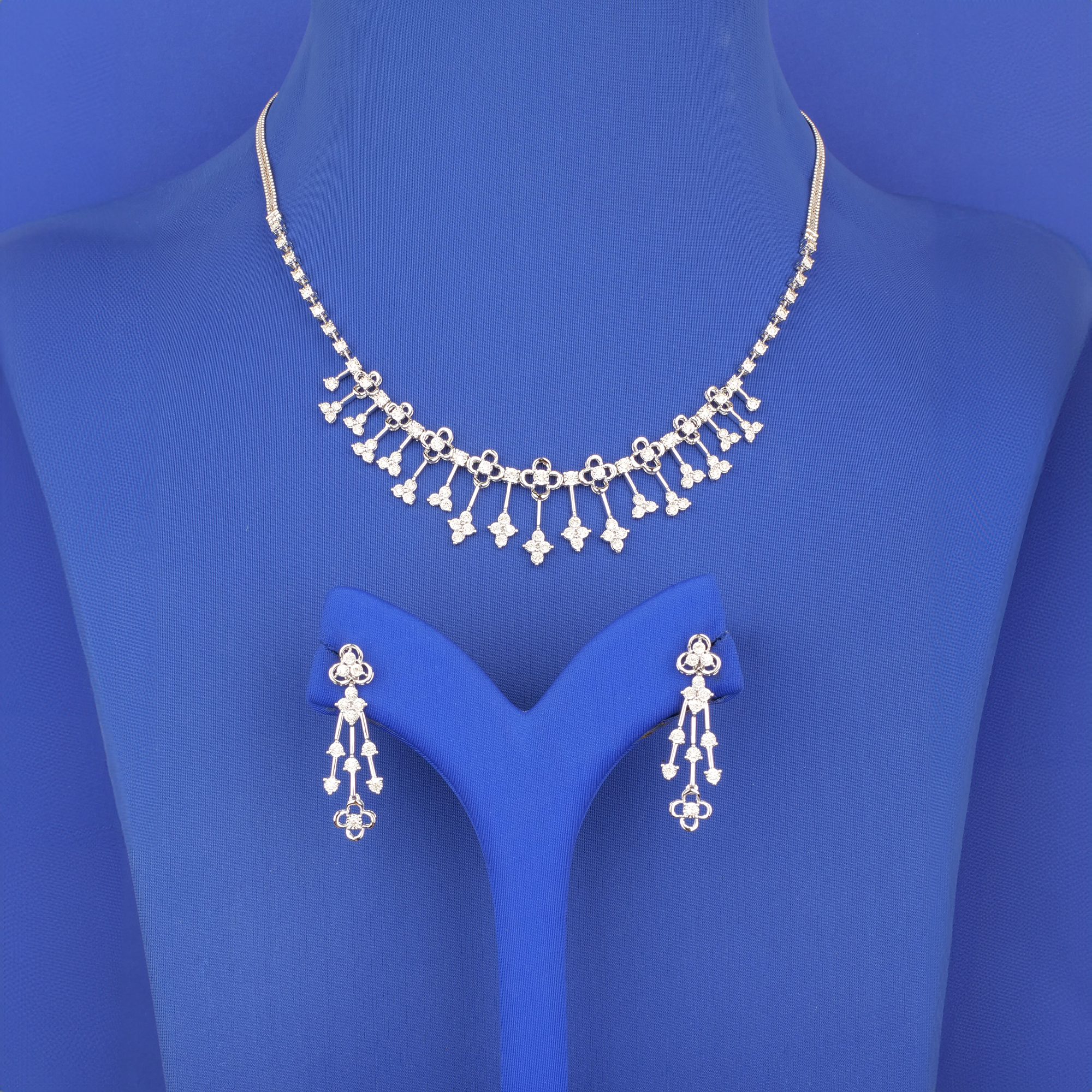 18K White Gold Diamond Necklace and Earring Set