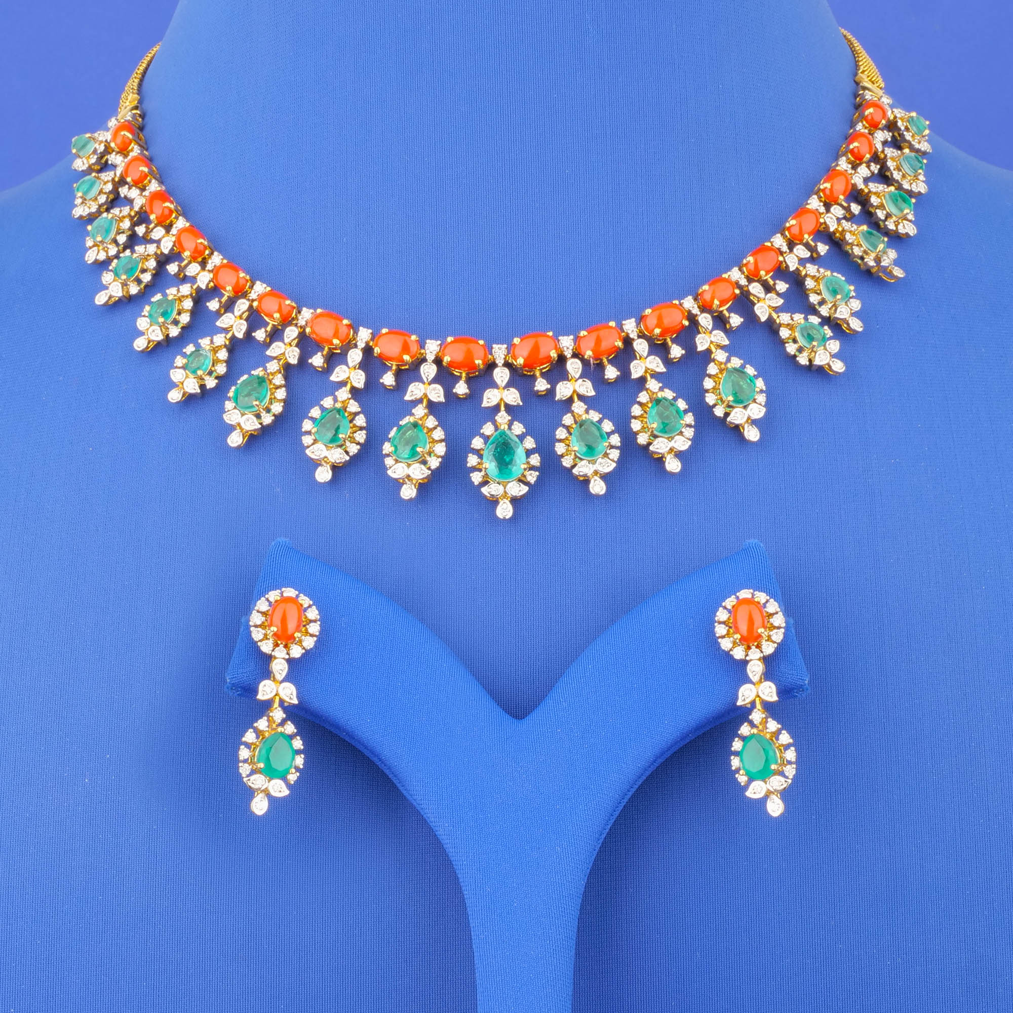 18K Yellow Gold Diamond Necklace and Earring Set