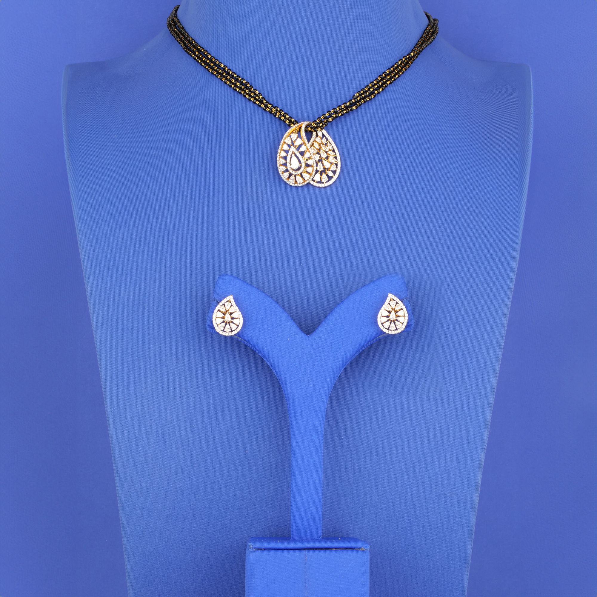 Eternal Unity: 18K Yellow Gold Diamond Mangalsutra Necklace and Earring Set