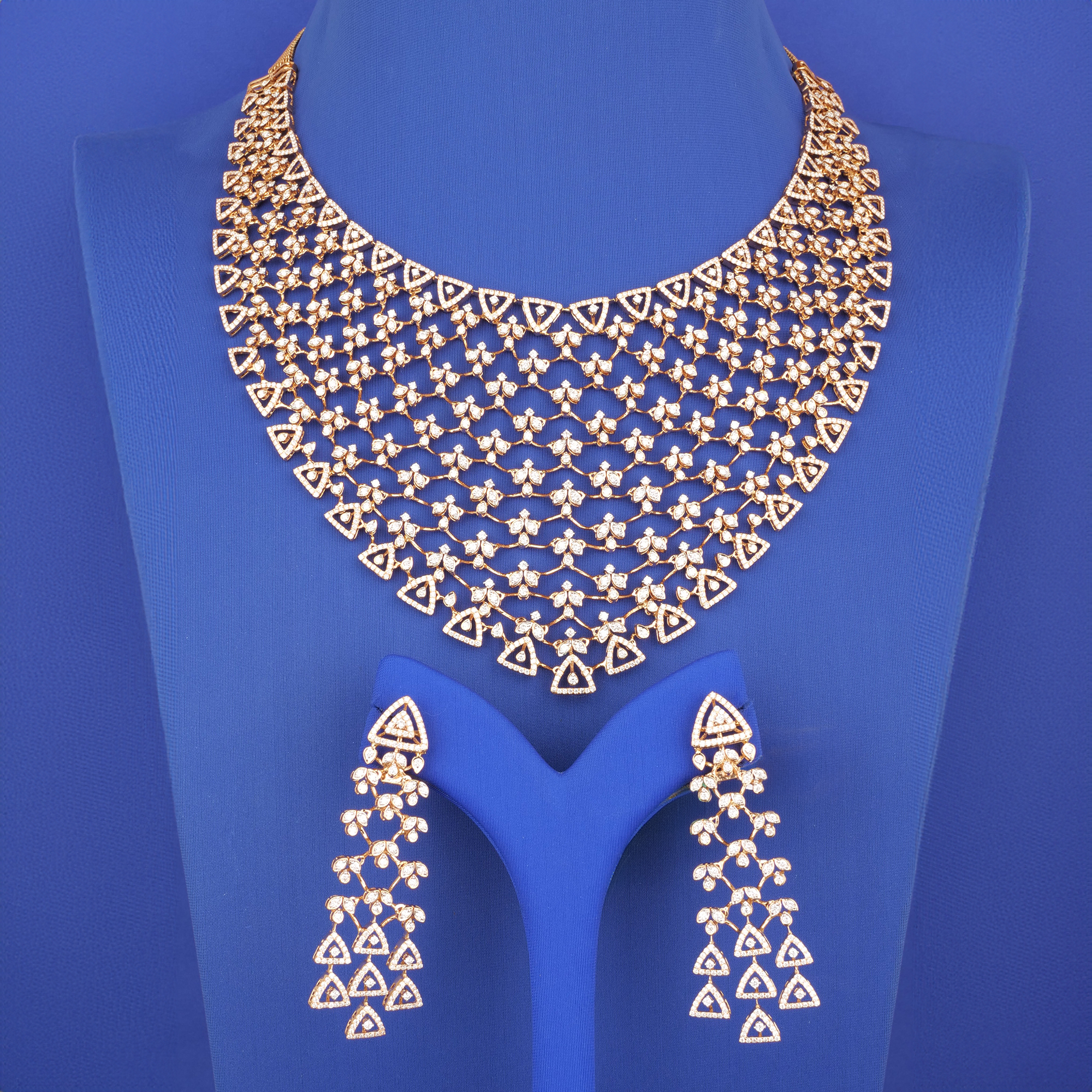 18K RG Diamond Necklace Earring Set