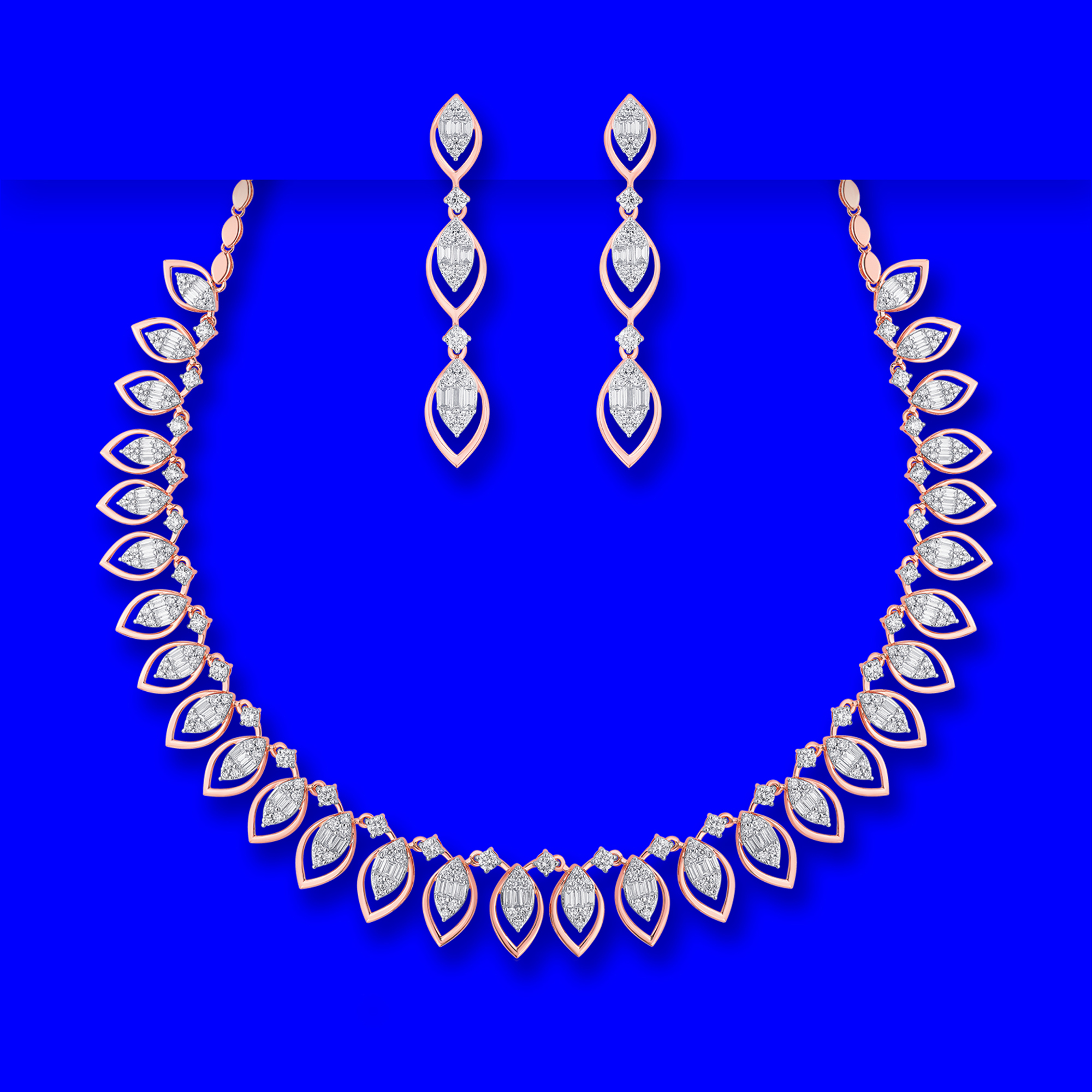 18K RG/WG Diamond Necklace and Earring Set