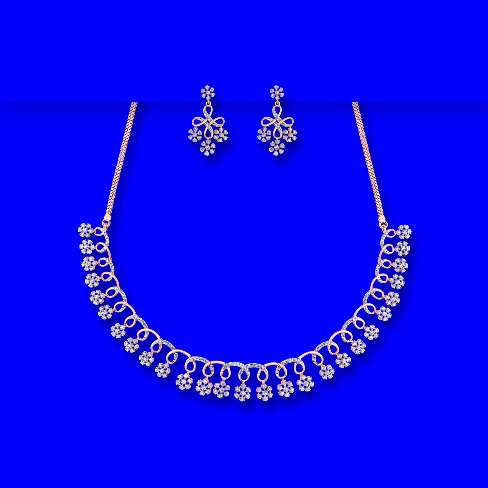 18K RG/WG Diamond Necklace and Earring Set