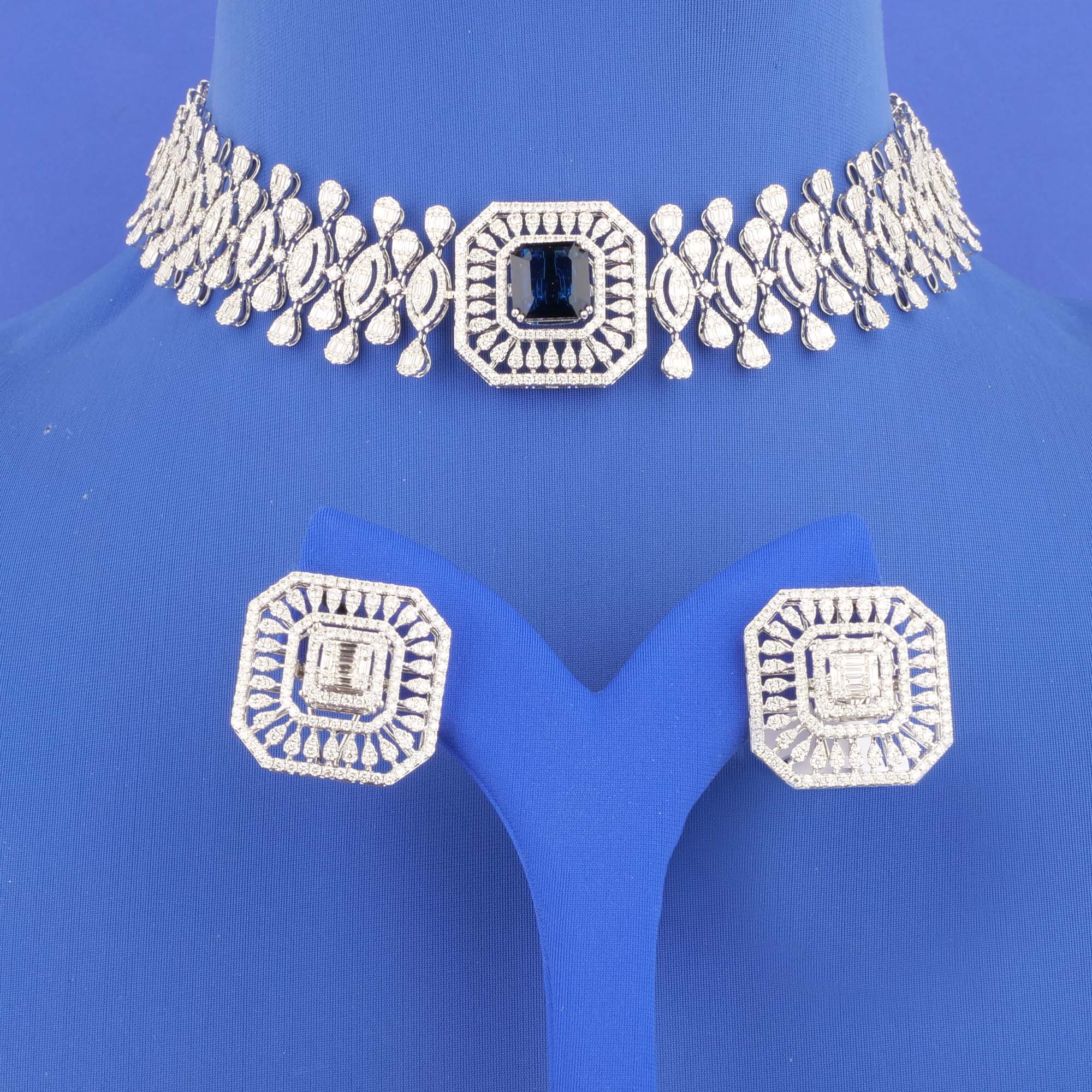 18K White Gold Diamond Necklace and Earring Set