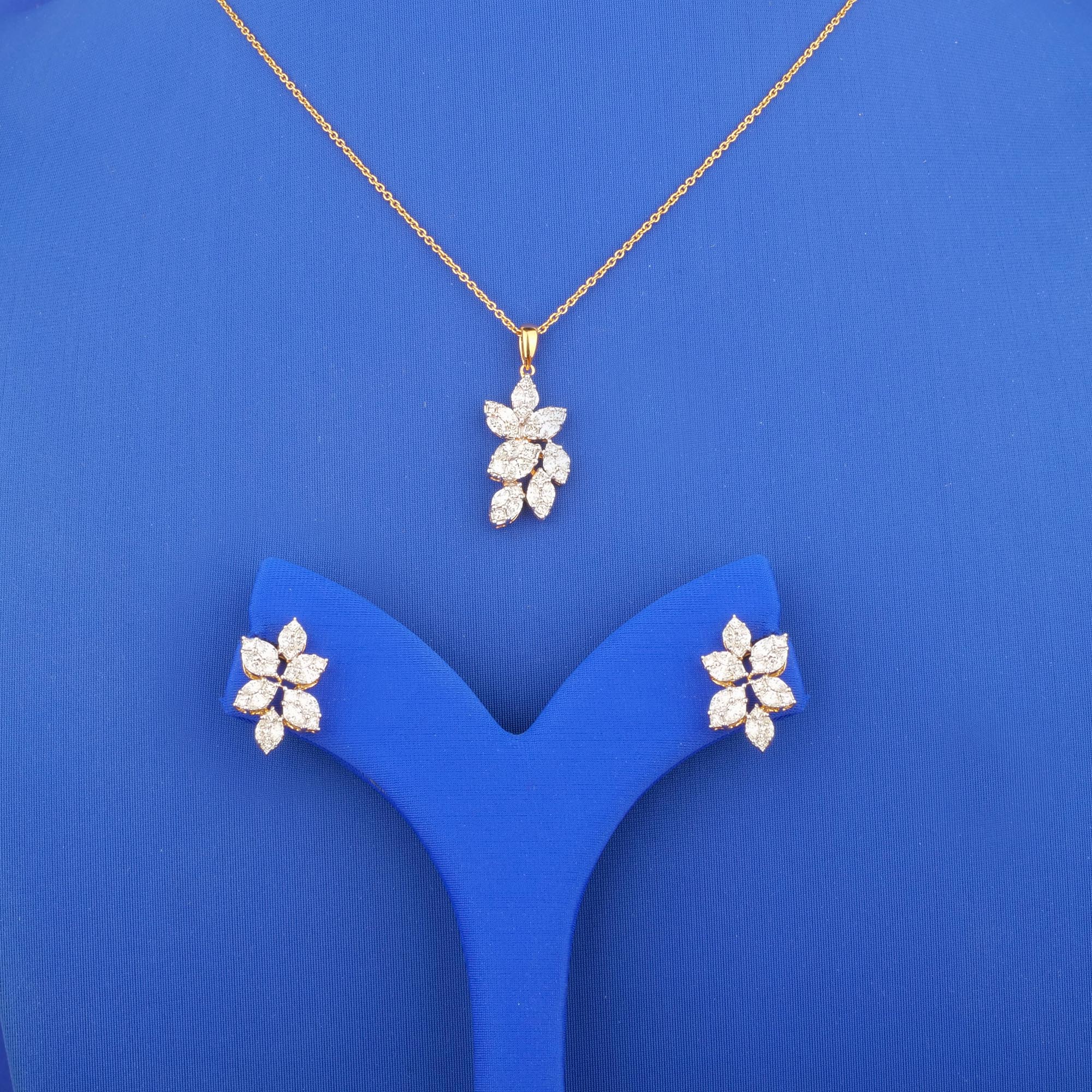 18K Rose Gold Diamond Necklace and Earrings Set