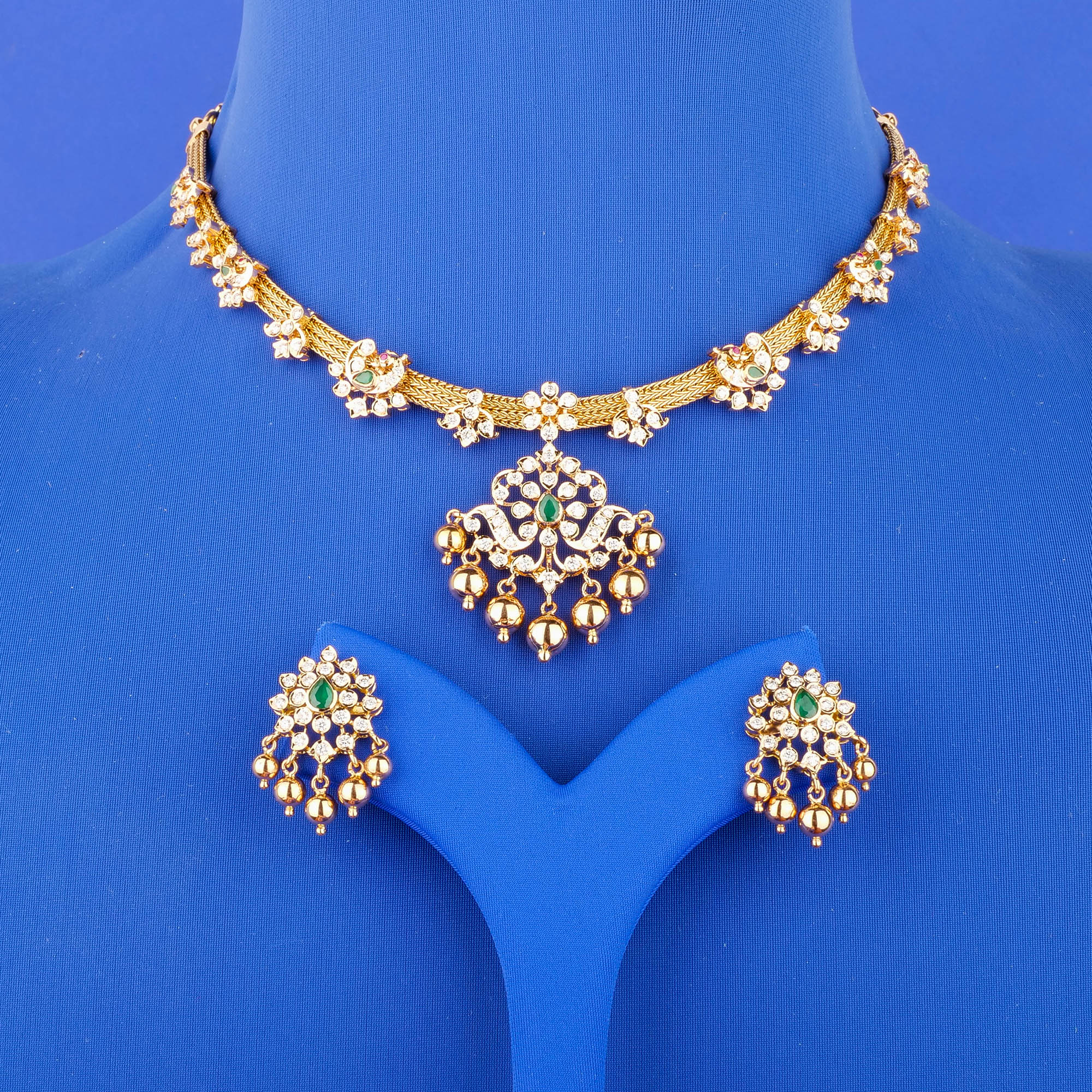 18K Gold Diamond Necklace and Earrings Set