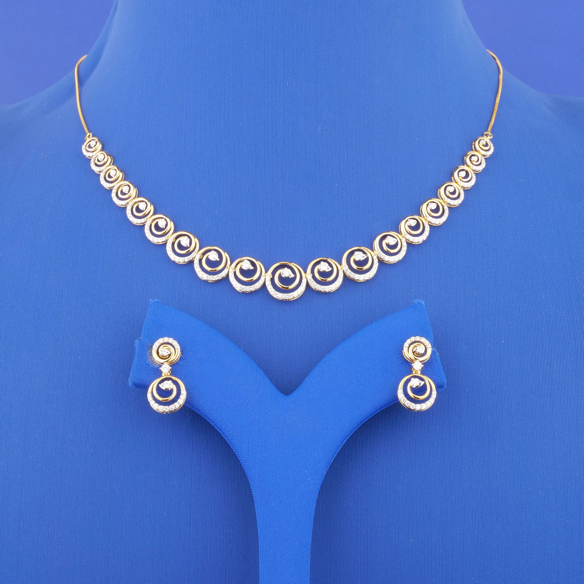 18K Yellow Gold Diamond Necklace and Earrings Set