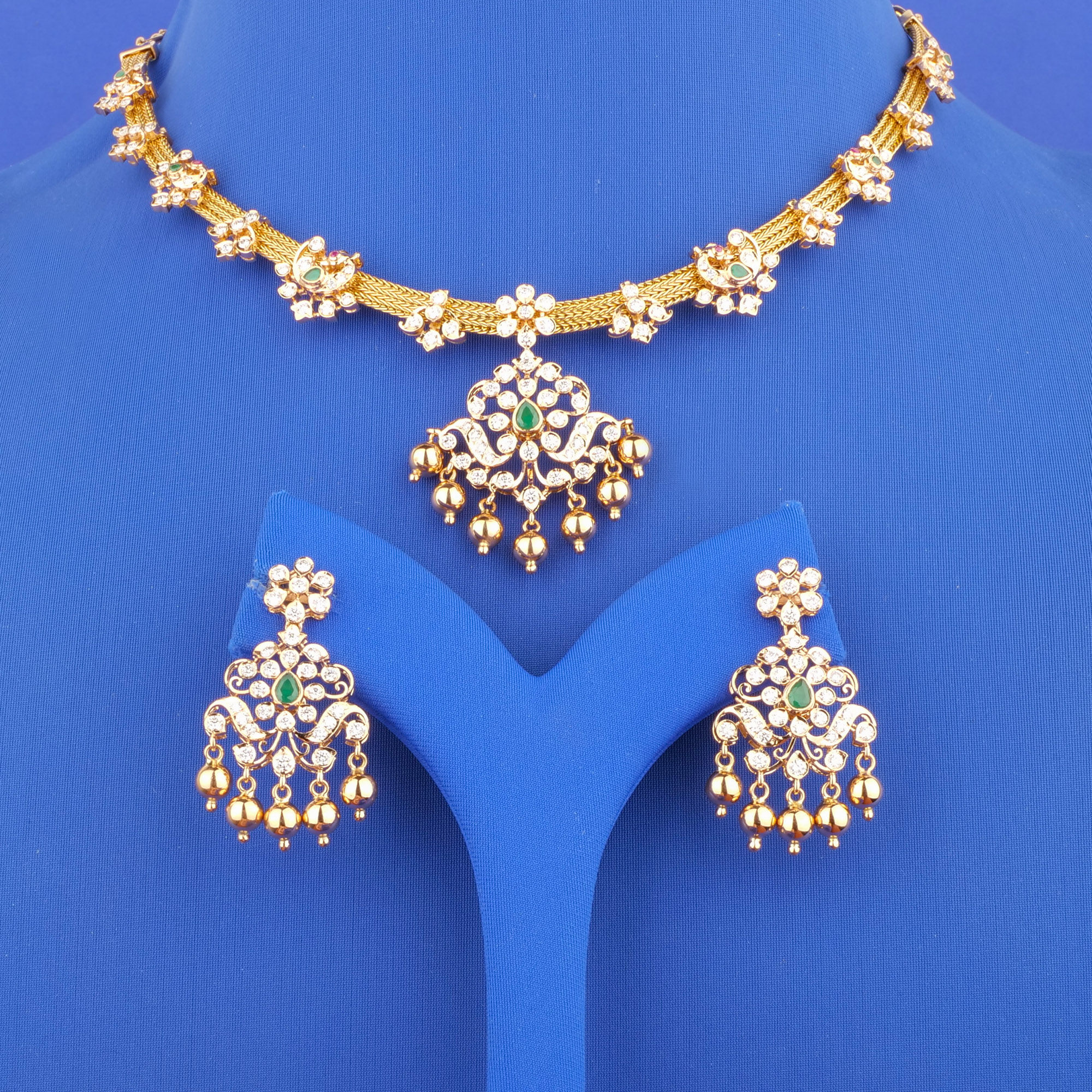 18K Gold Diamond Necklace and Earrings Set (Intchg.)