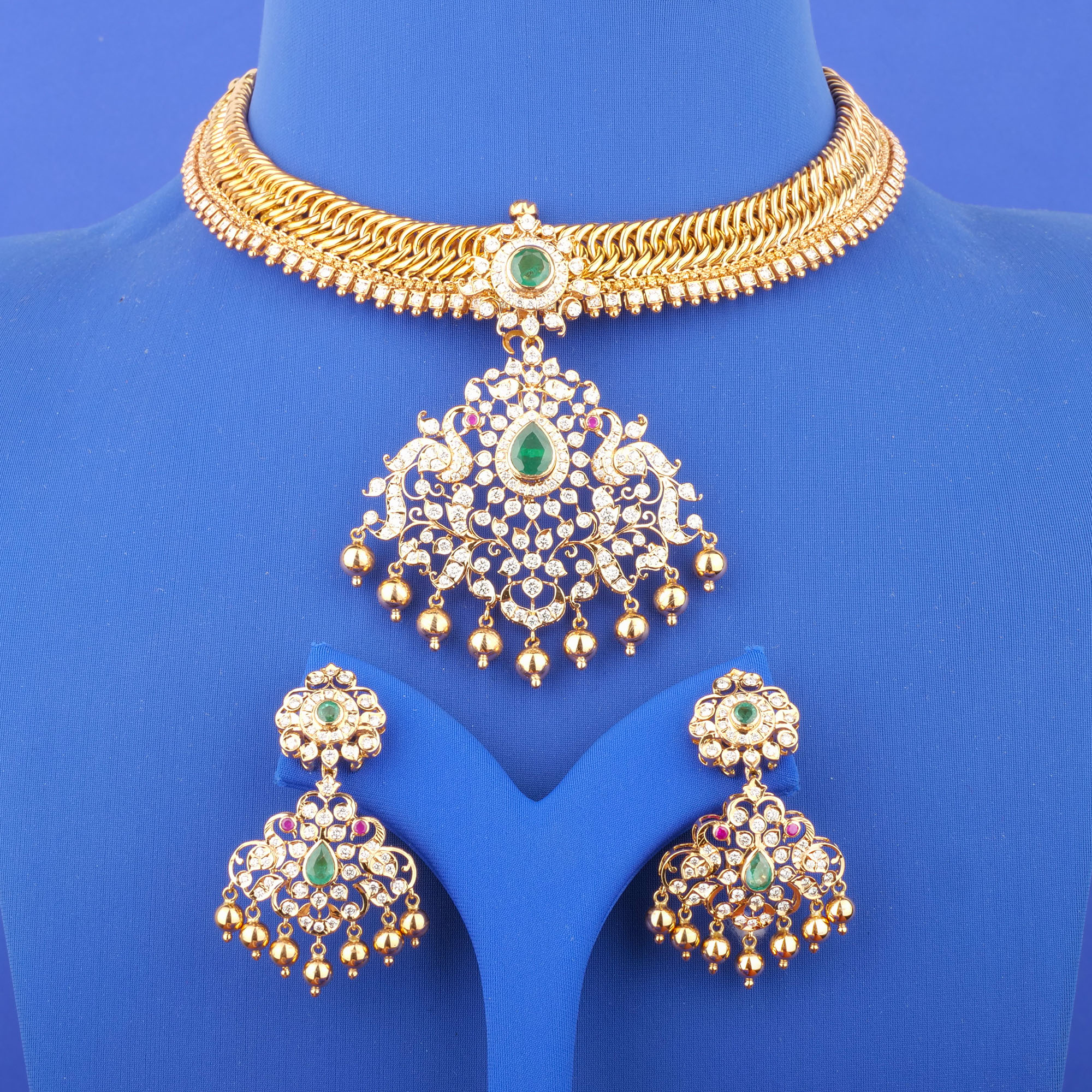 18K Gold Diamond Necklace and Earrings Set (Intchg.)