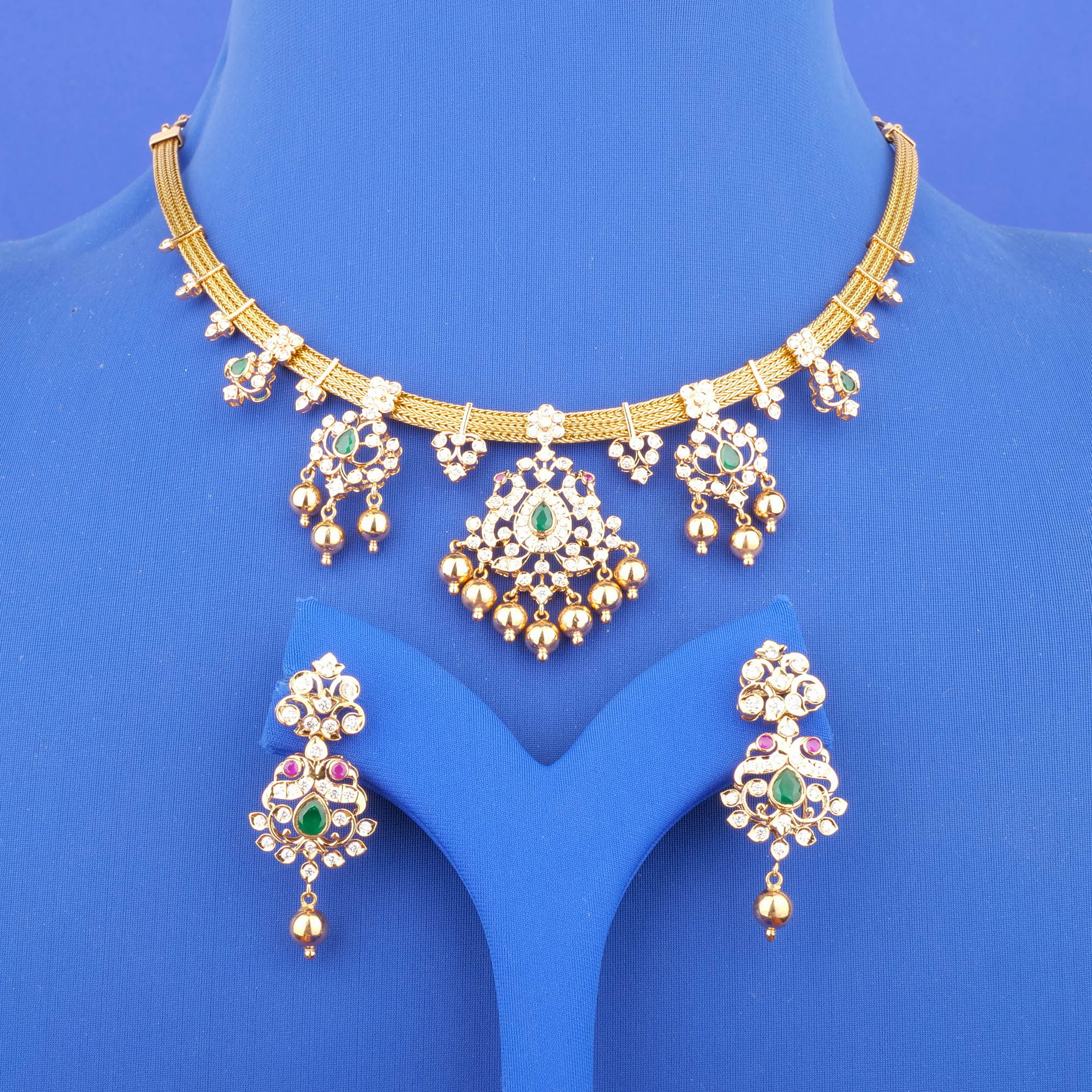 18K Gold Diamond Necklace and Earrings Set (Intchg.)
