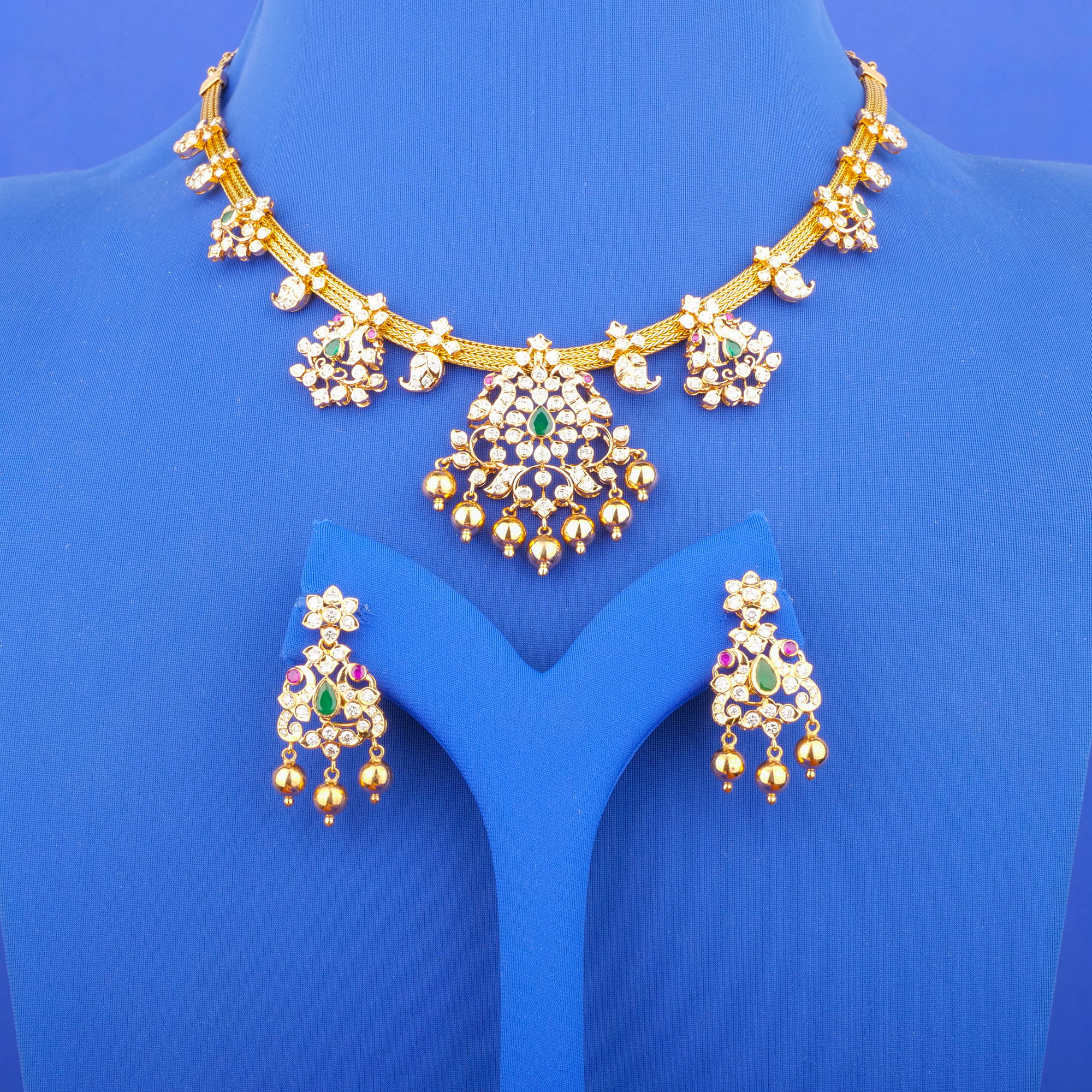 18K Gold Diamond Necklace and Earrings Set (Intchg.)