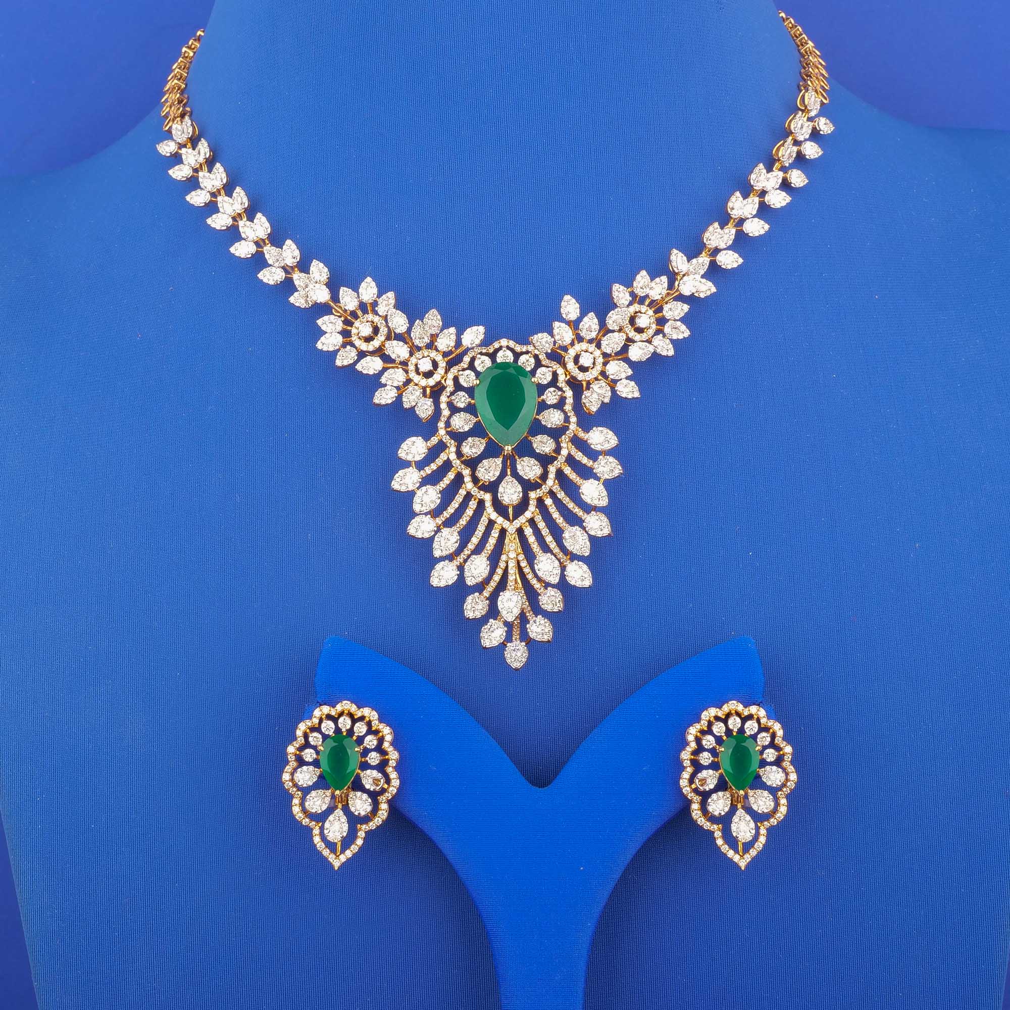18K Rose Gold Diamond Necklace and Earrings Set