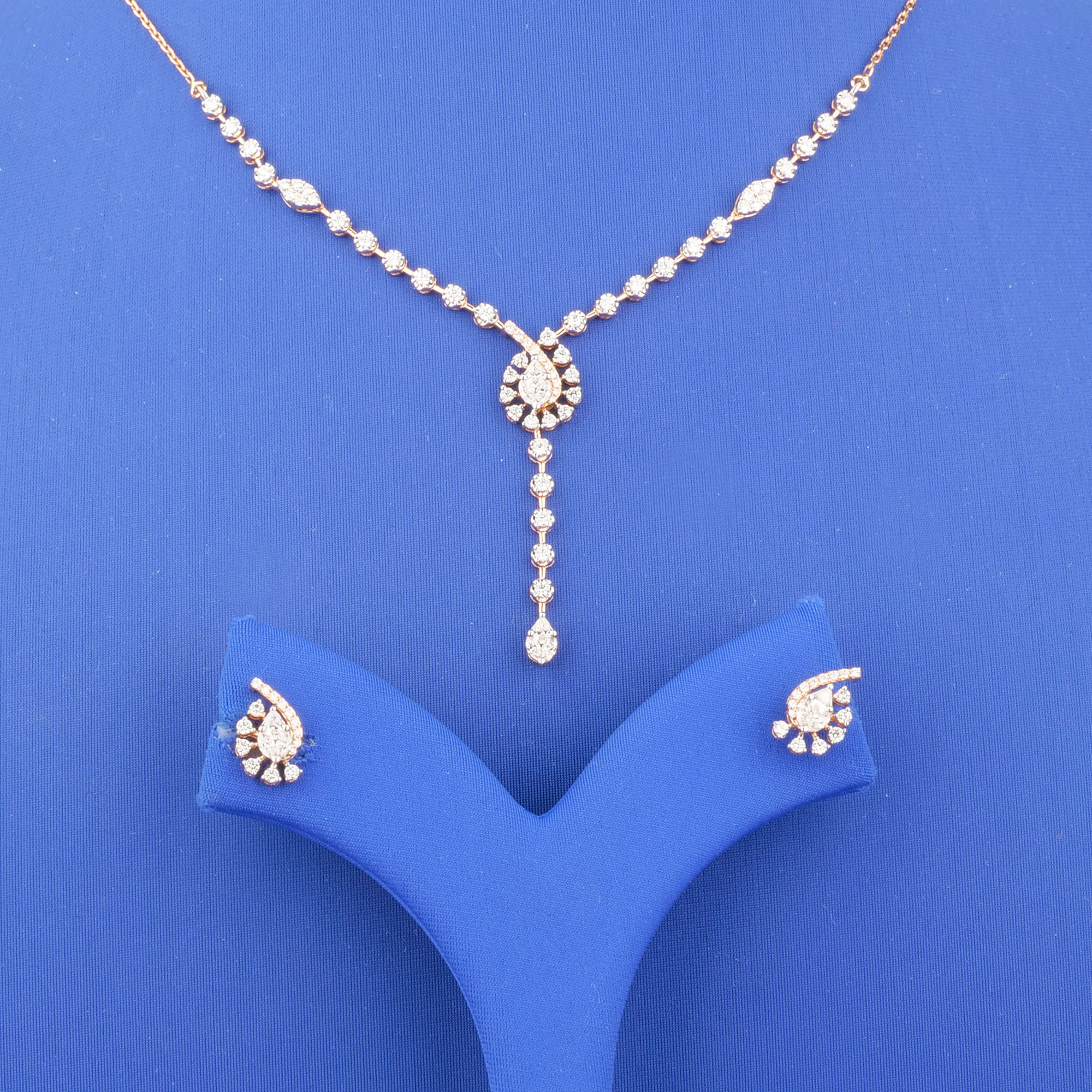 18K Rose Gold & White Gold Diamond Necklace and Earrings Set