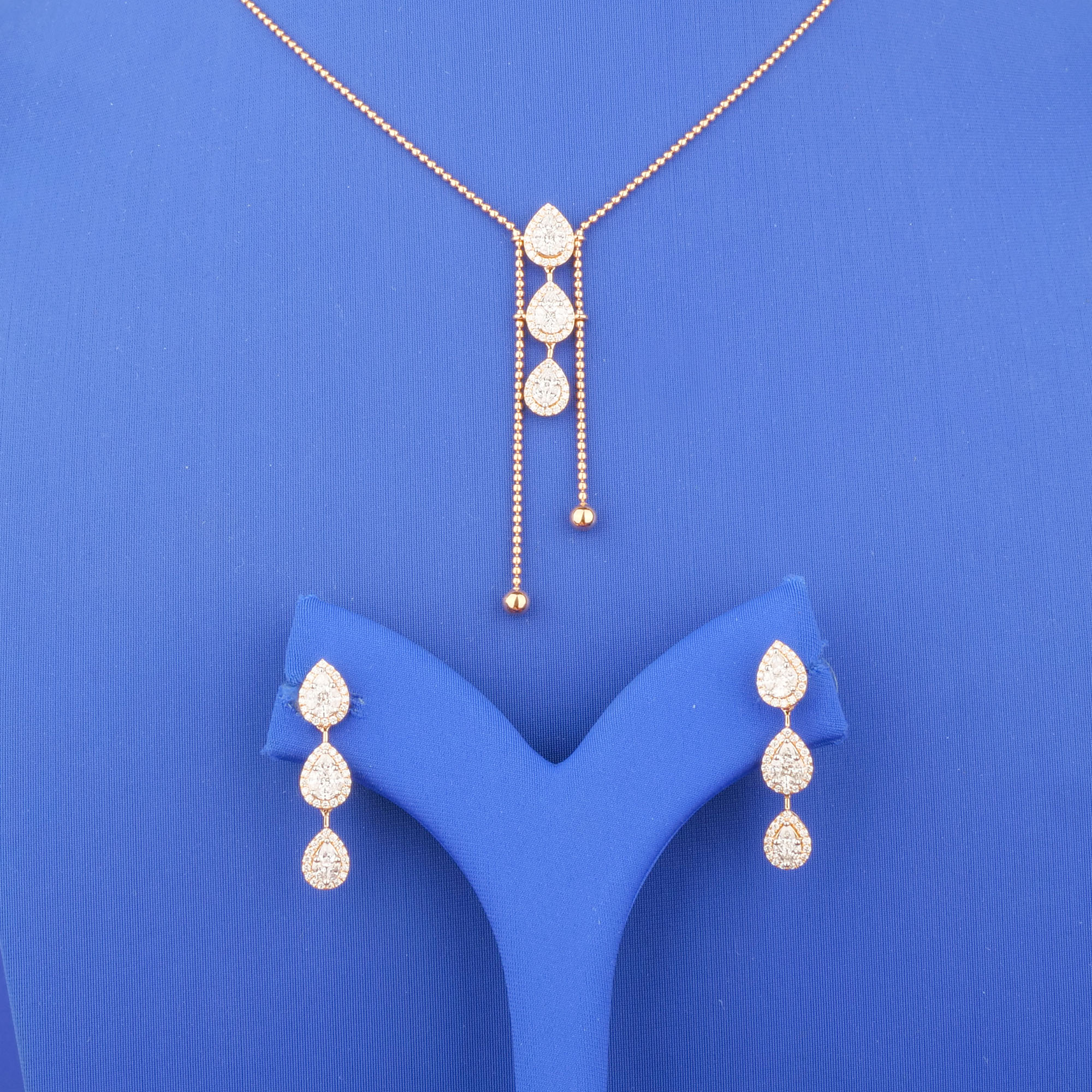 18K Rose Gold Diamond Necklace and Earrings Set