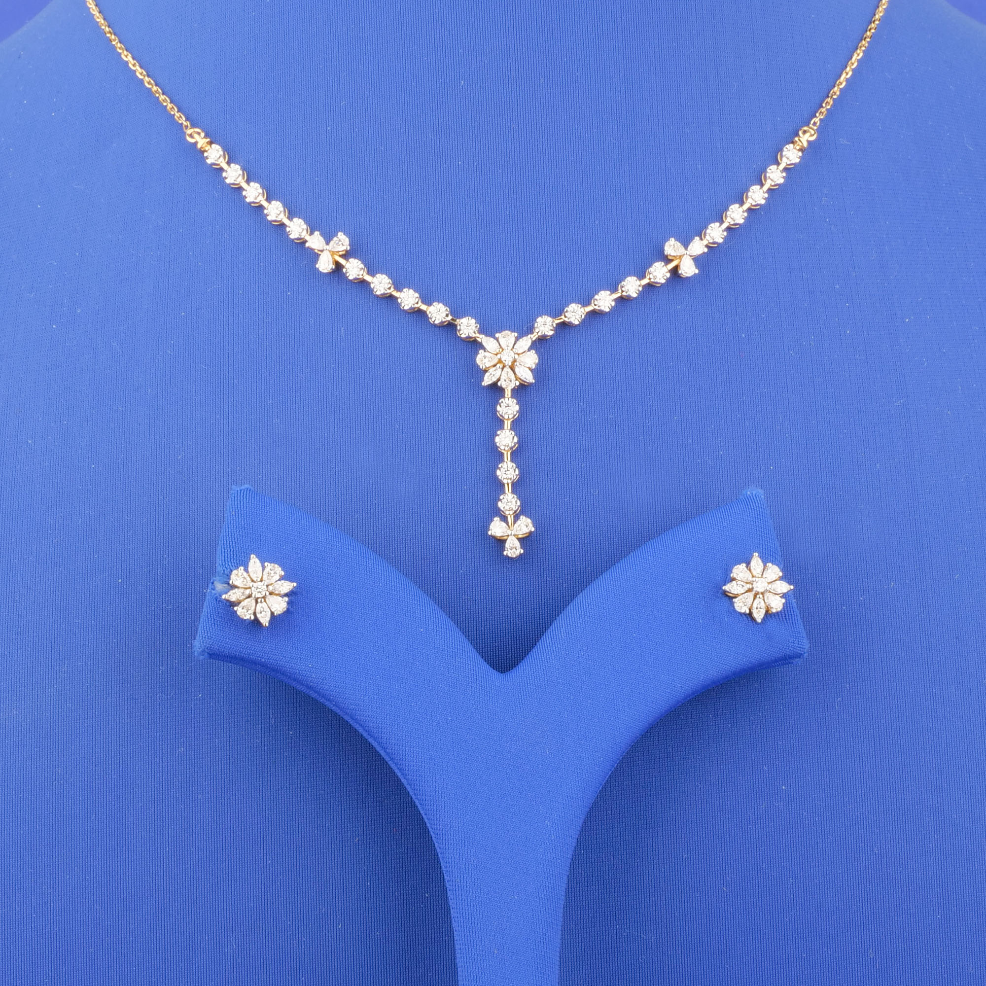 18K Rose Gold Diamond Necklace and Earrings Set