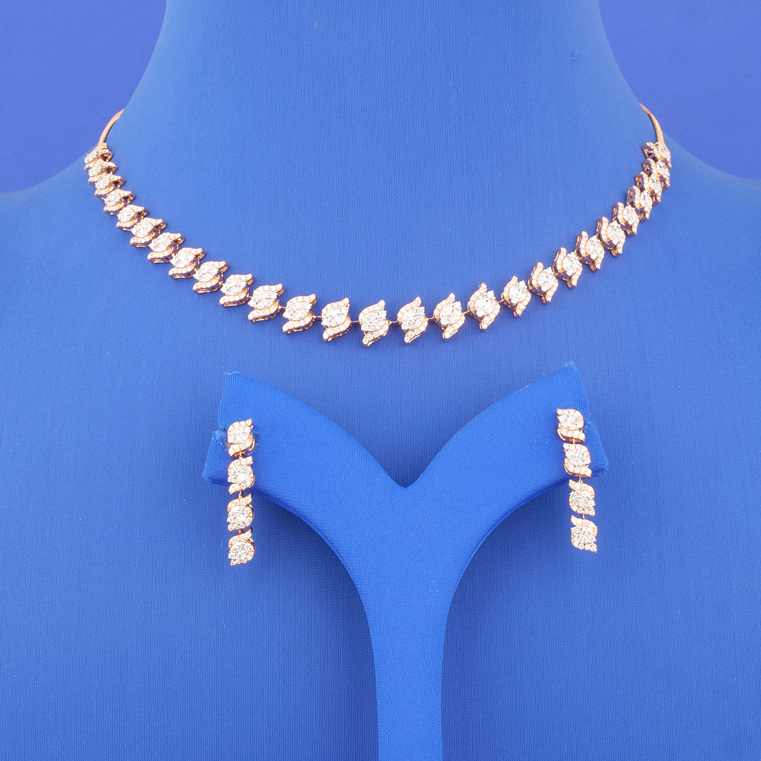 18K Rose Gold Diamond Necklace and Earrings Set