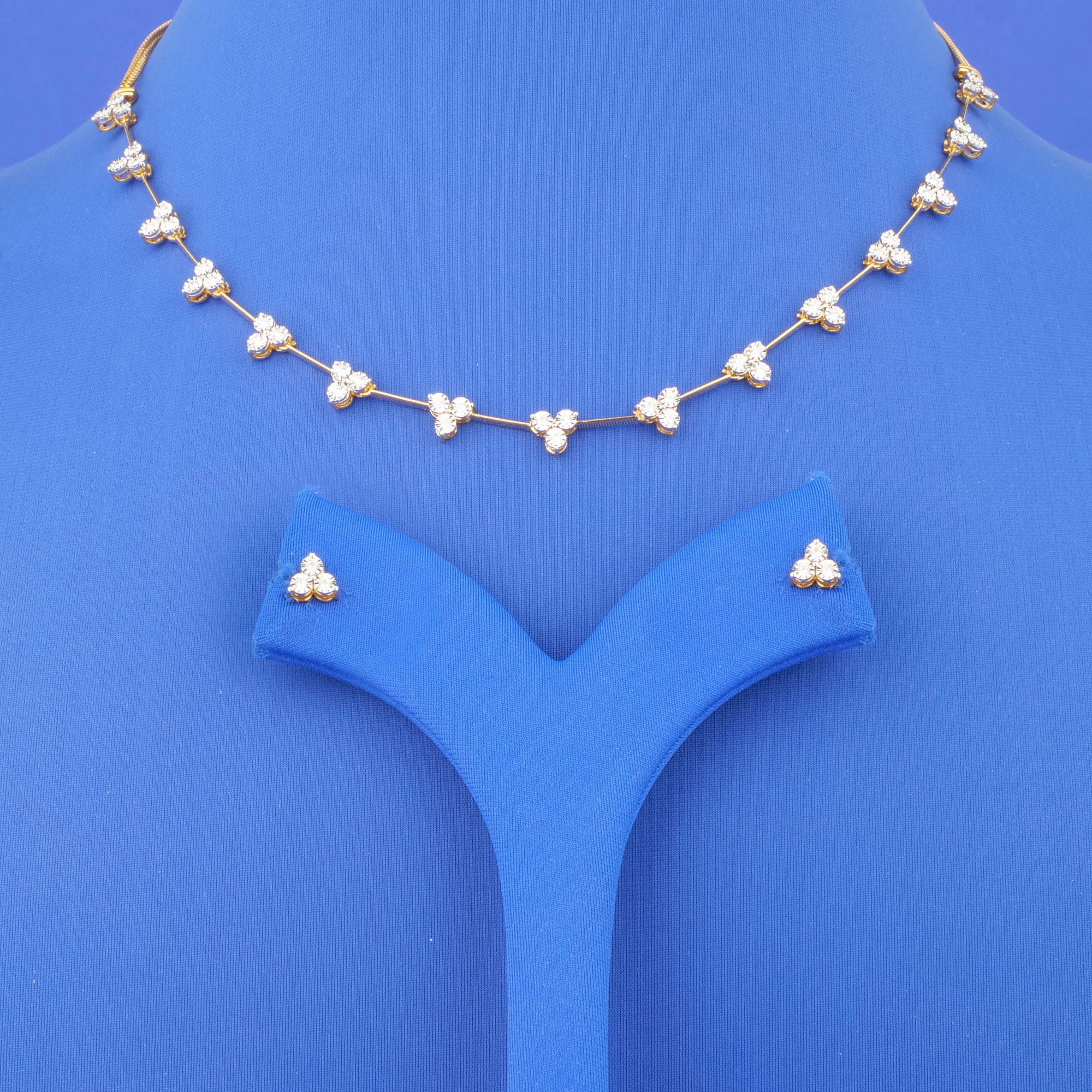 18K Yellow Gold Diamond 'Tri' Necklace and Earrings Set