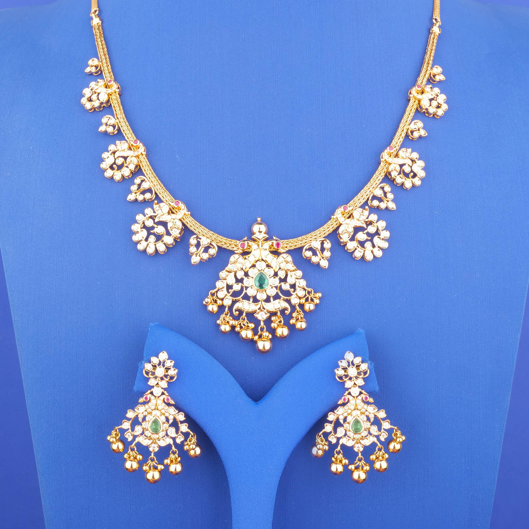 18K Gold Diamond Necklace and Earrings Set