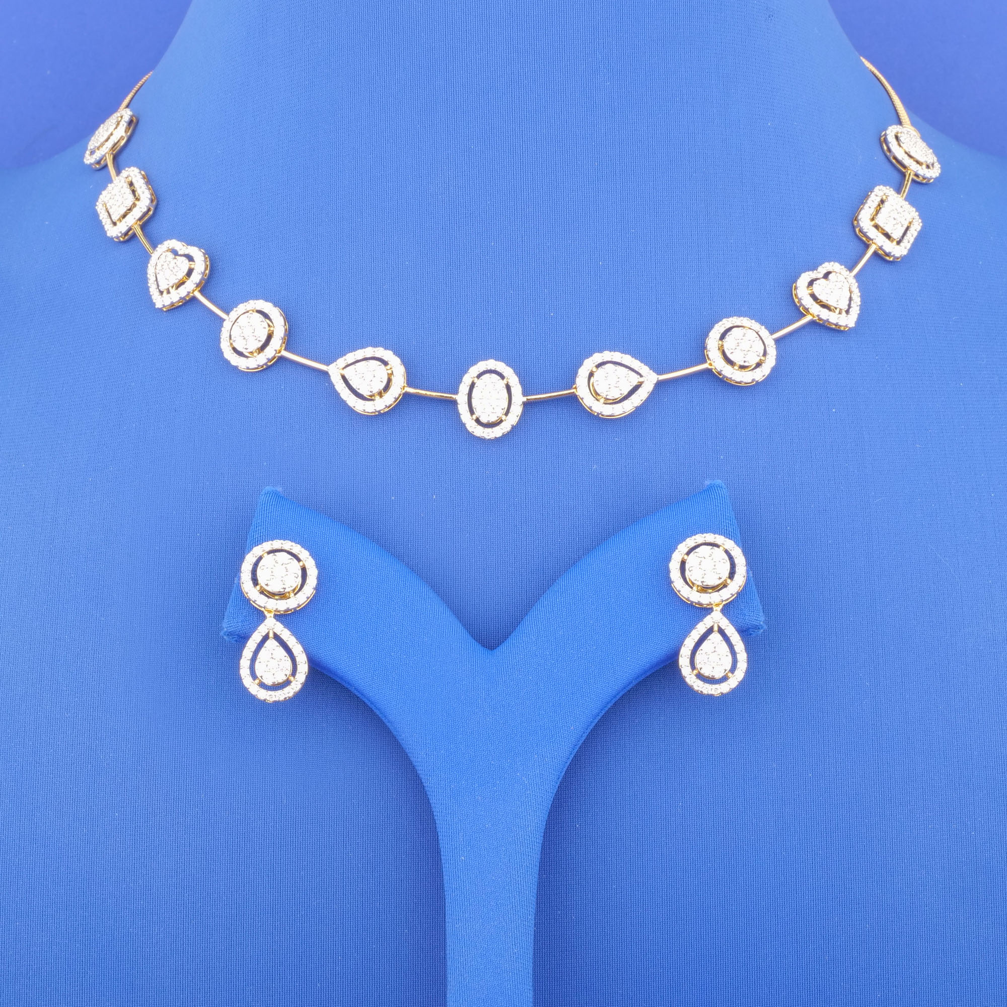 18K Yellow Gold Diamond Necklace and Earrings Set