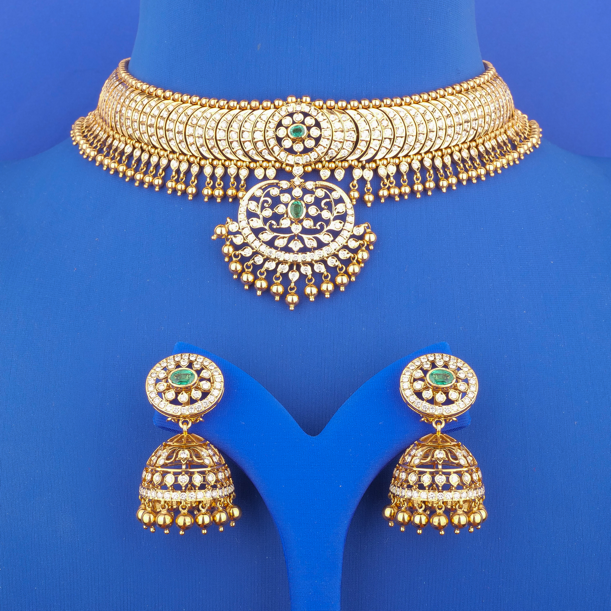 18K Gold Diamond Necklace and Earrings Set (Intchg.)