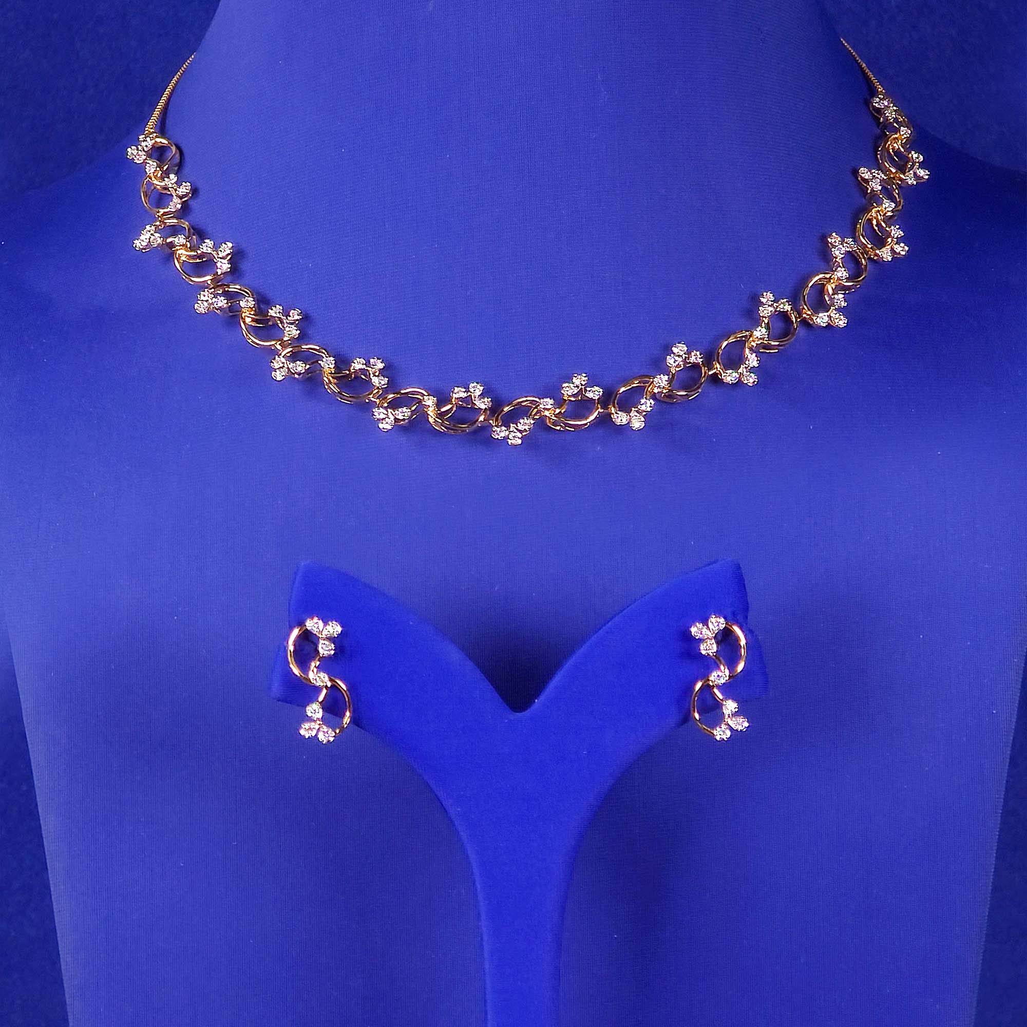 18K Yellow Gold Diamond Necklace and Earrings Set