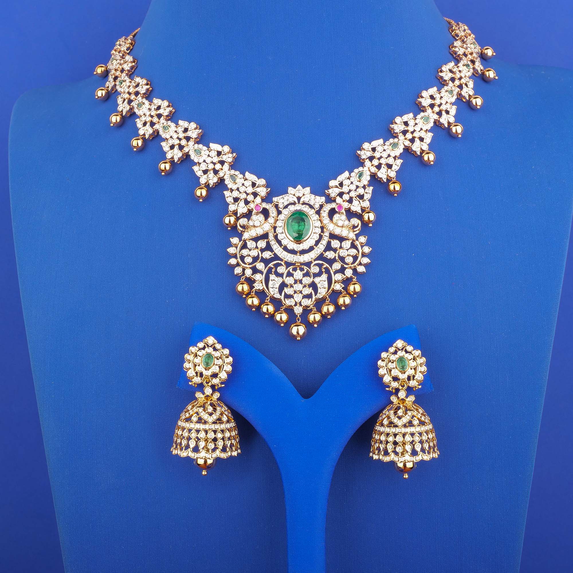 18K Gold Diamond Necklace and Earrings Set (Intchg.)